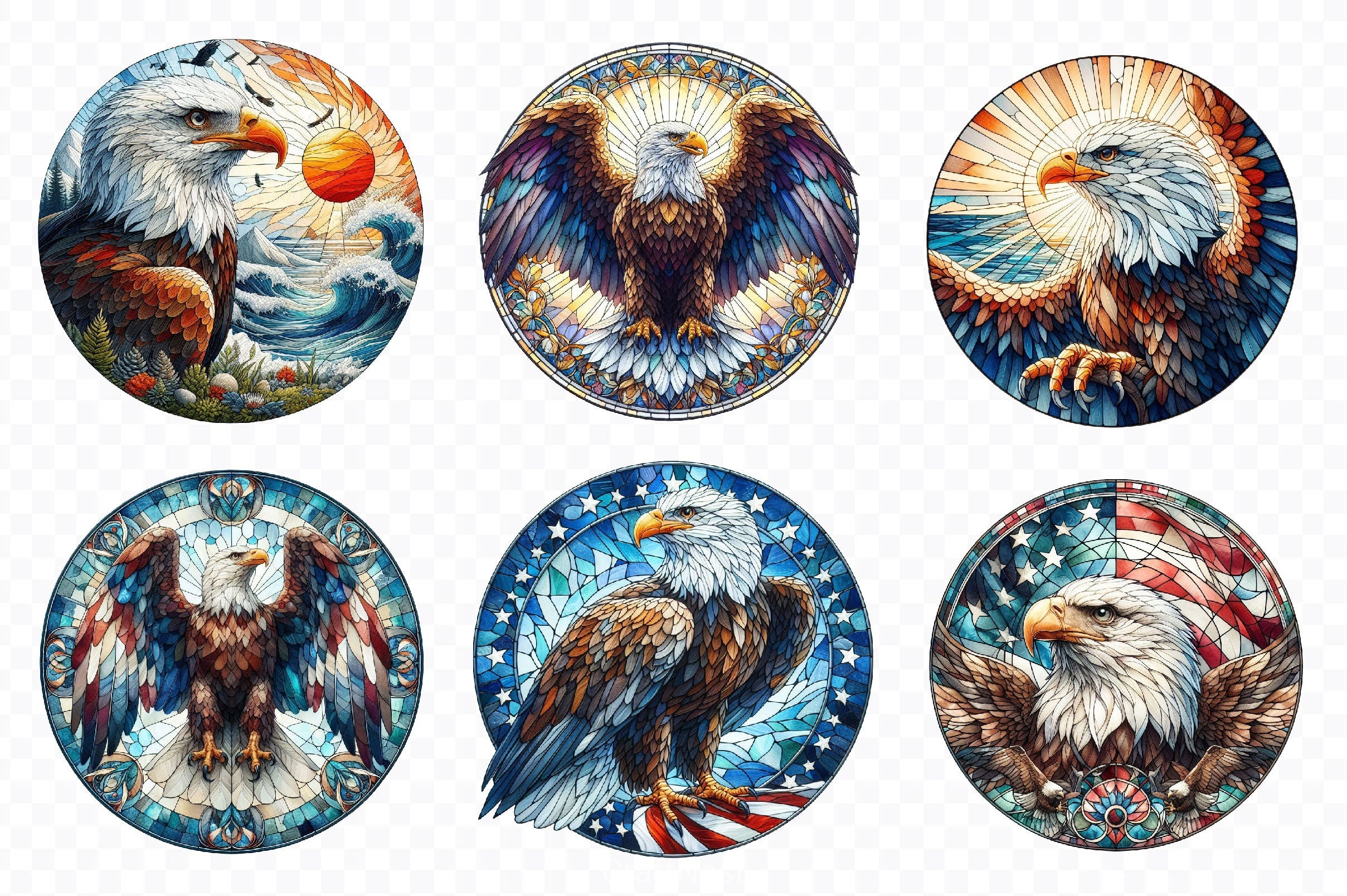 Bald Eagle Stained Glass North America Clipart Bundle