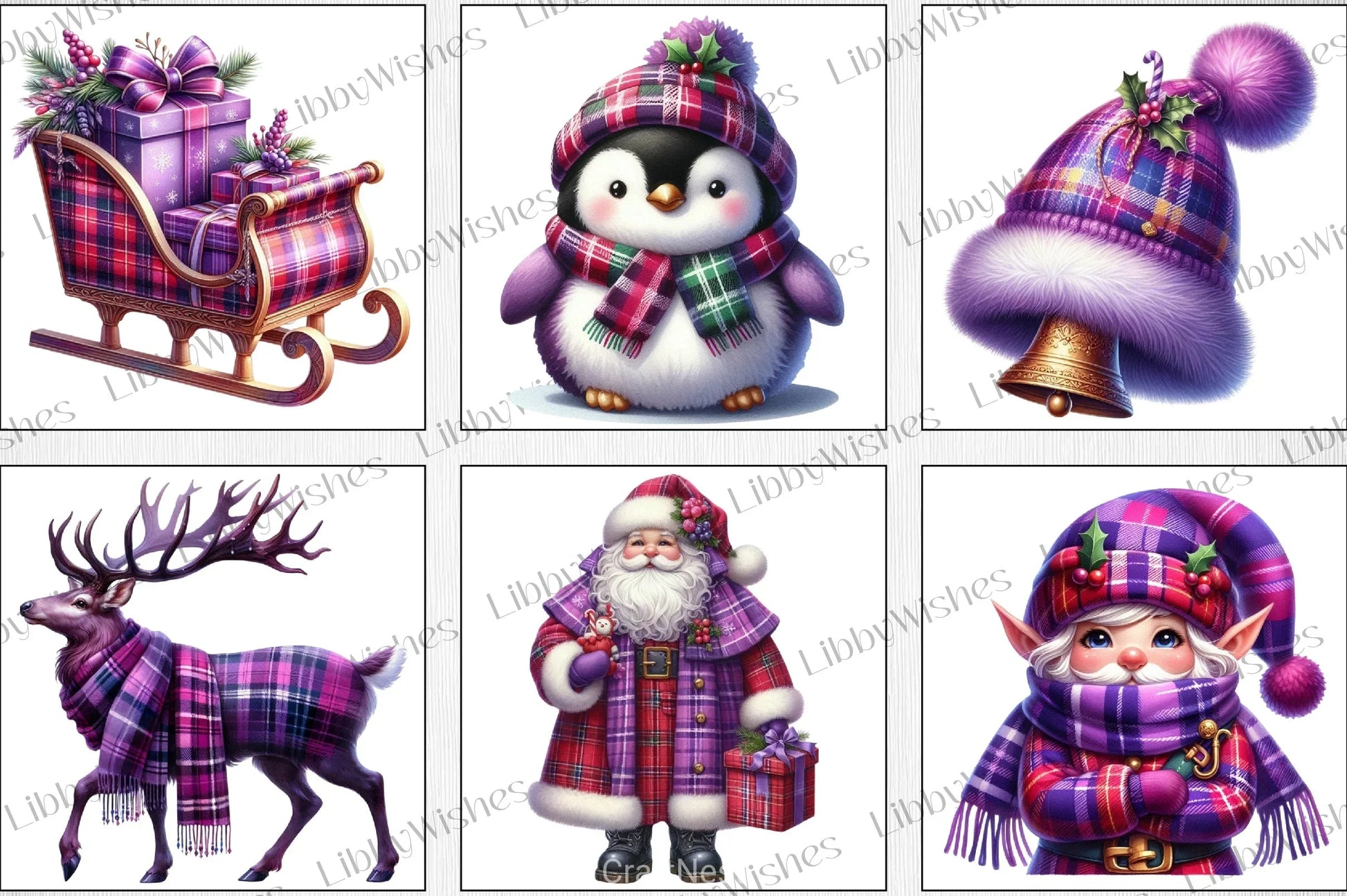 Purple Plaid Christmas Clipart Bundle - CraftNest - Digital Crafting and Art