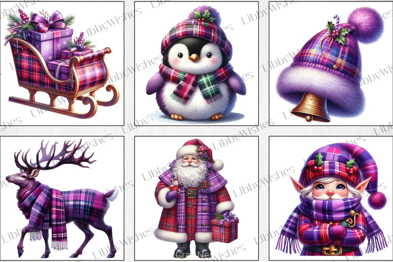 Purple Plaid Christmas Clipart Bundle - CraftNest - Digital Crafting and Art
