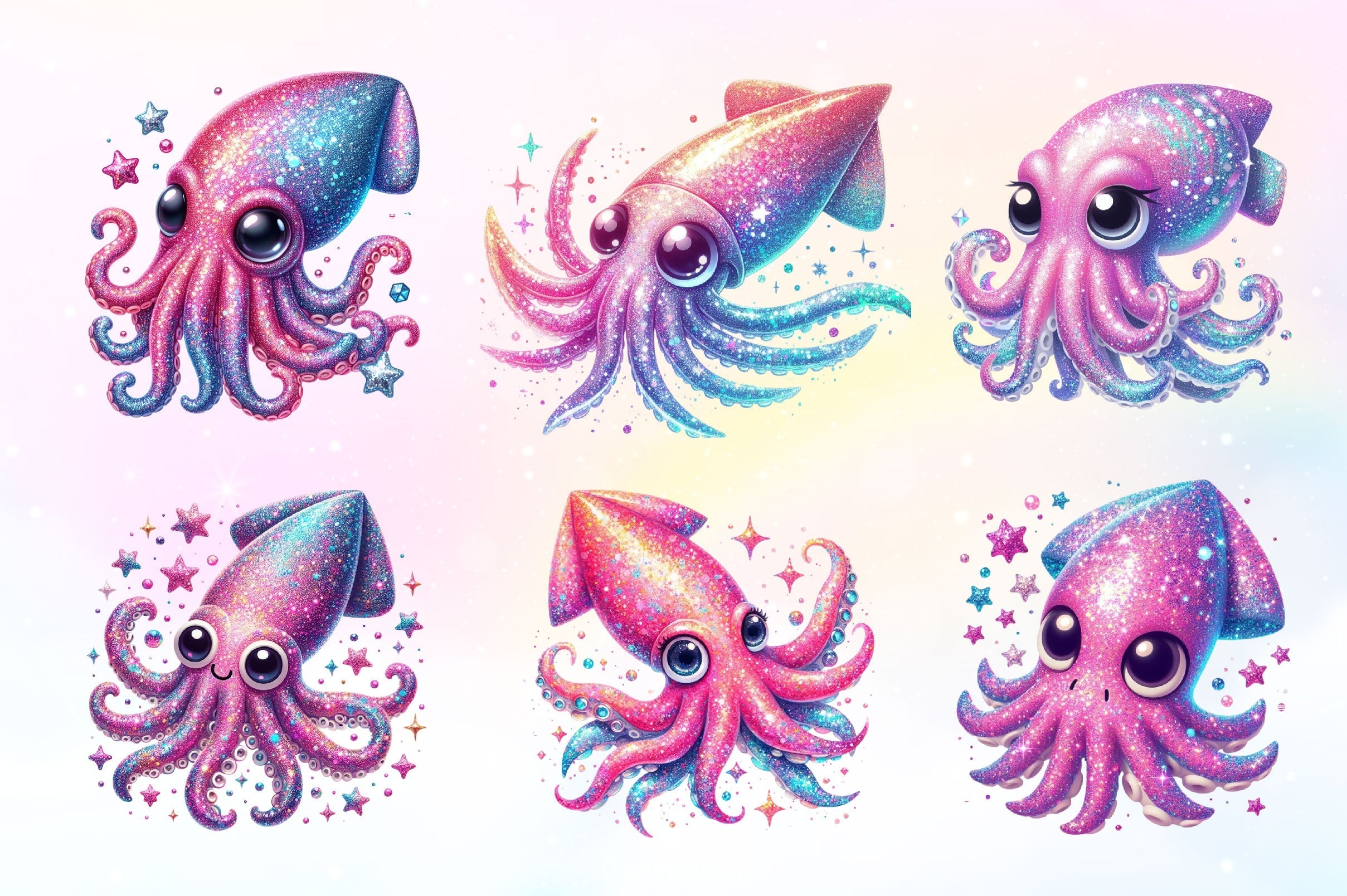 Cute Squid Sea Clipart Bundle