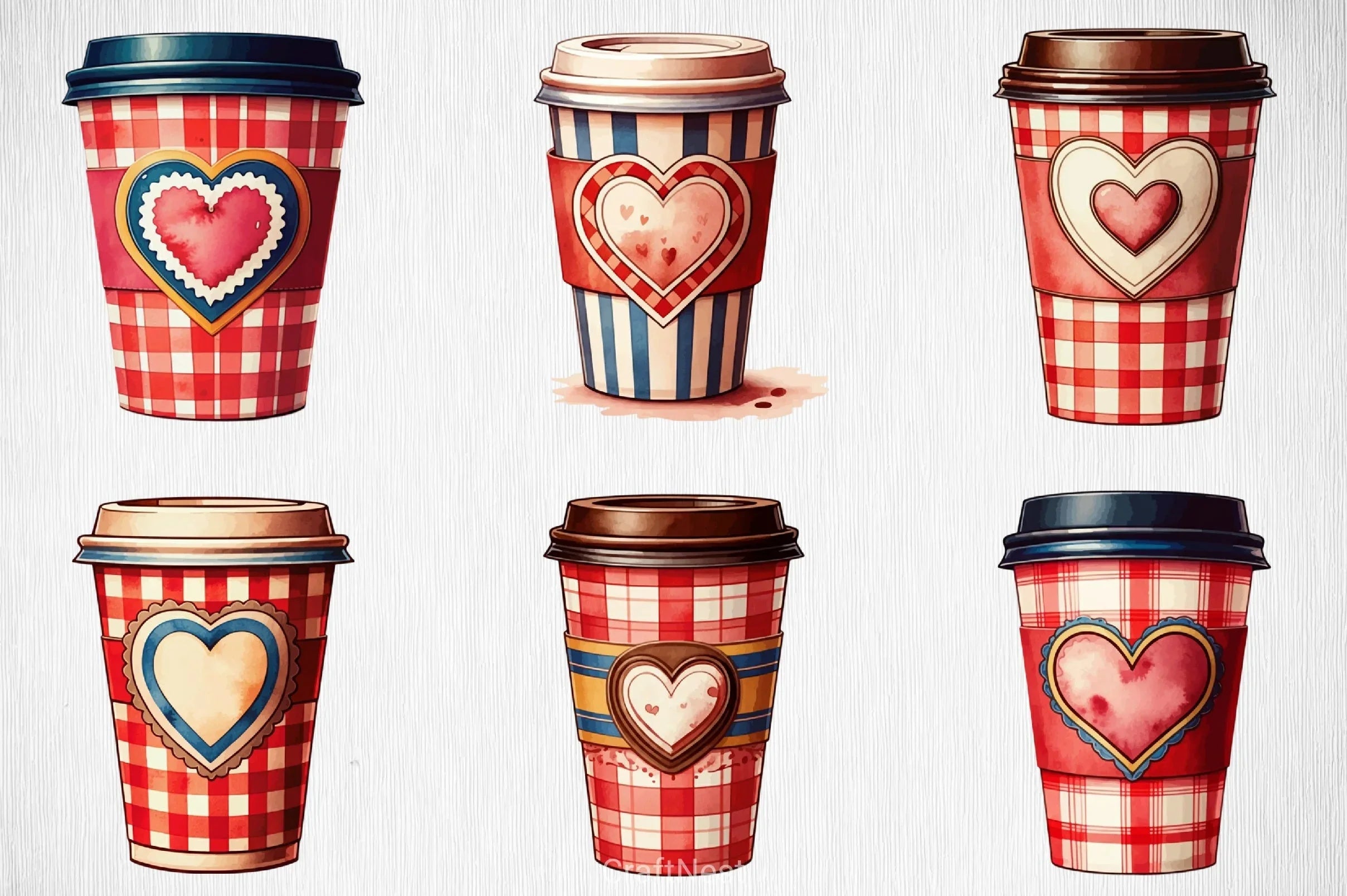 Christmas Plaid Coffee Cup Clipart Bundle - CraftNest - Digital Crafting and Art