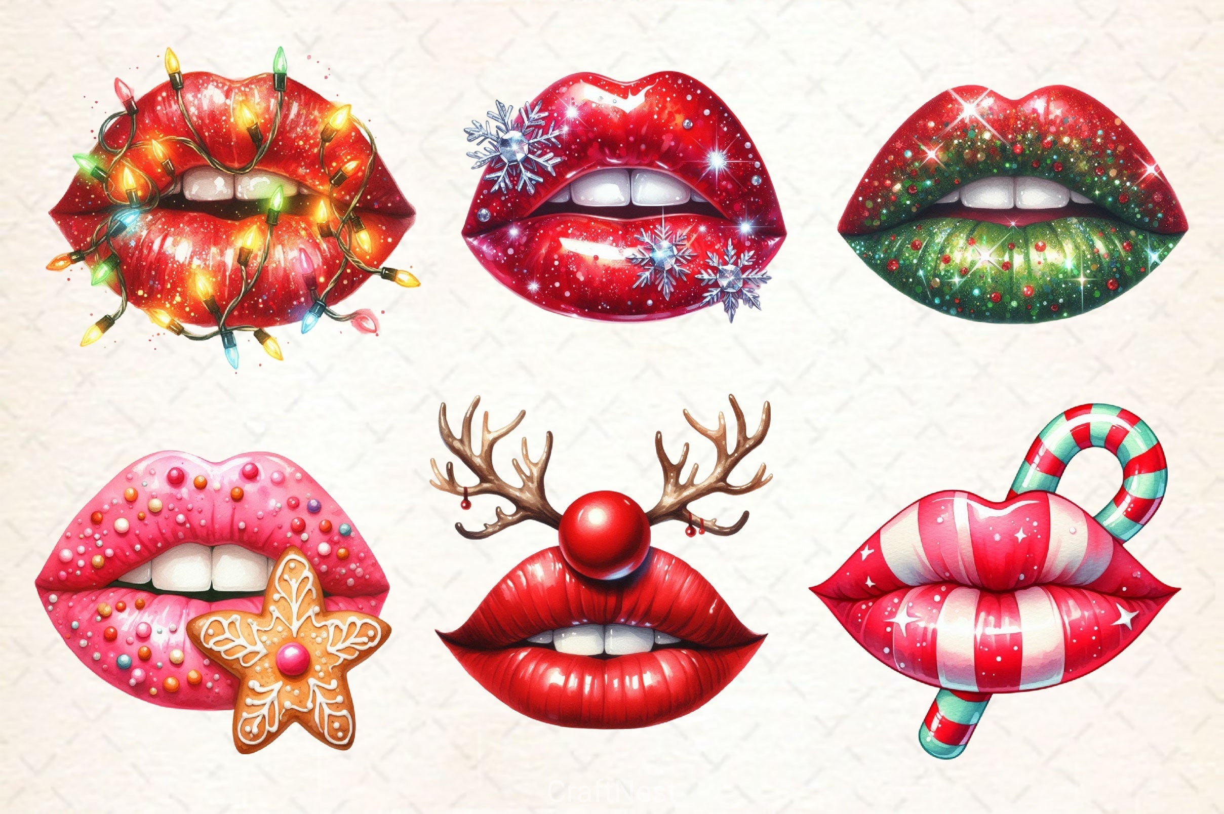 Christmas Lips Christmas Clipart Bundle