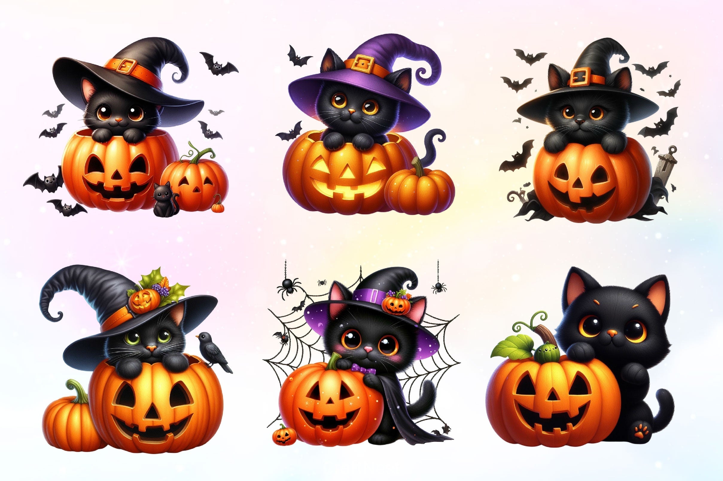 Halloween Black Cat Pumpkin Clipart Bundle 2
