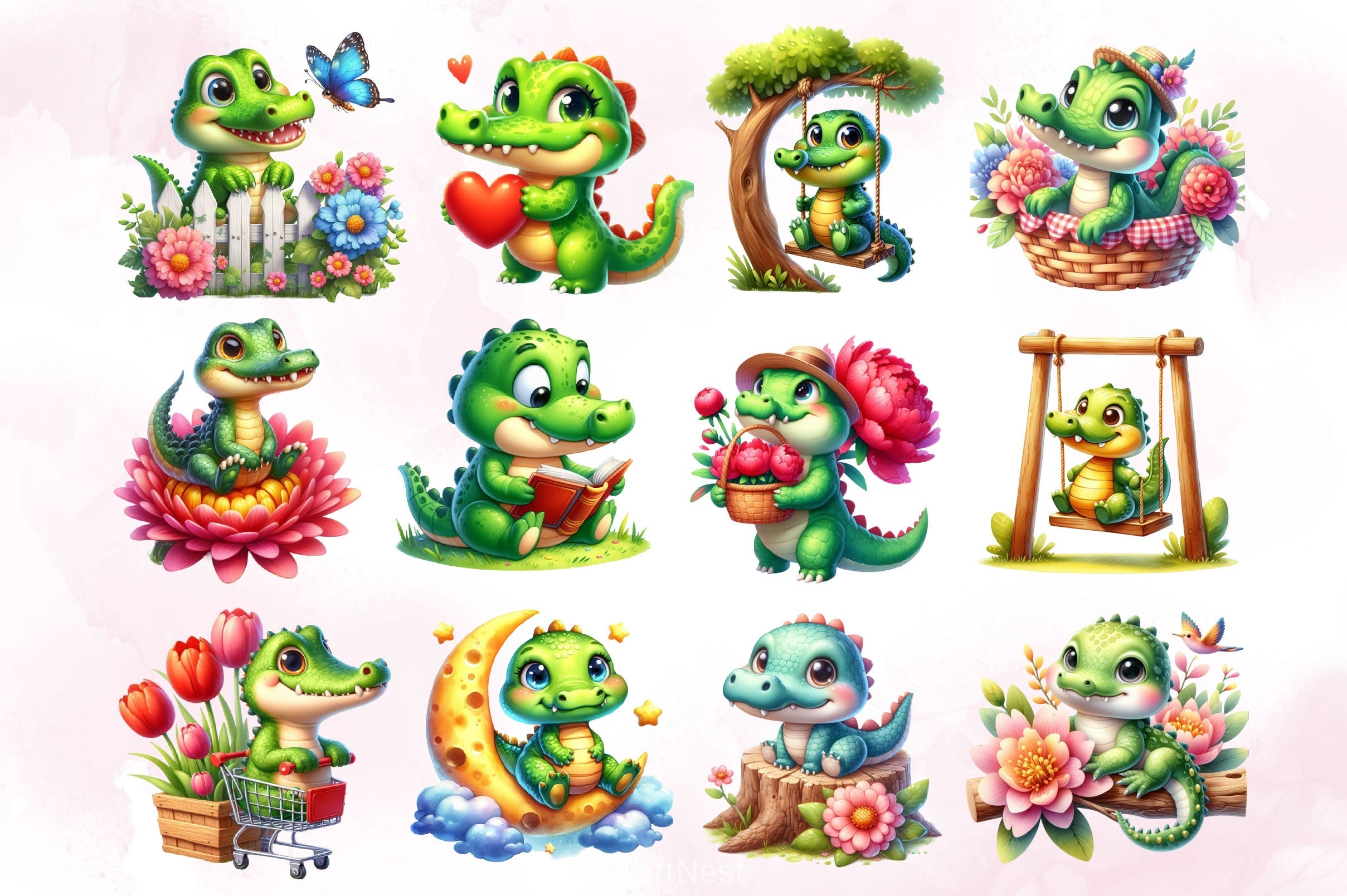 Cute Crocodile Clipart Bundle