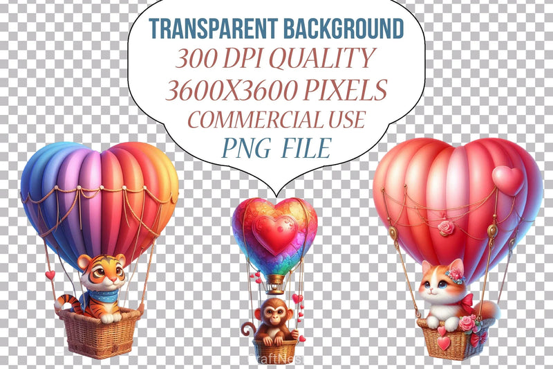 Valentine's Hot Air Balloon Animals Clipart Bundle - CraftNest - Digital Crafting and Art
