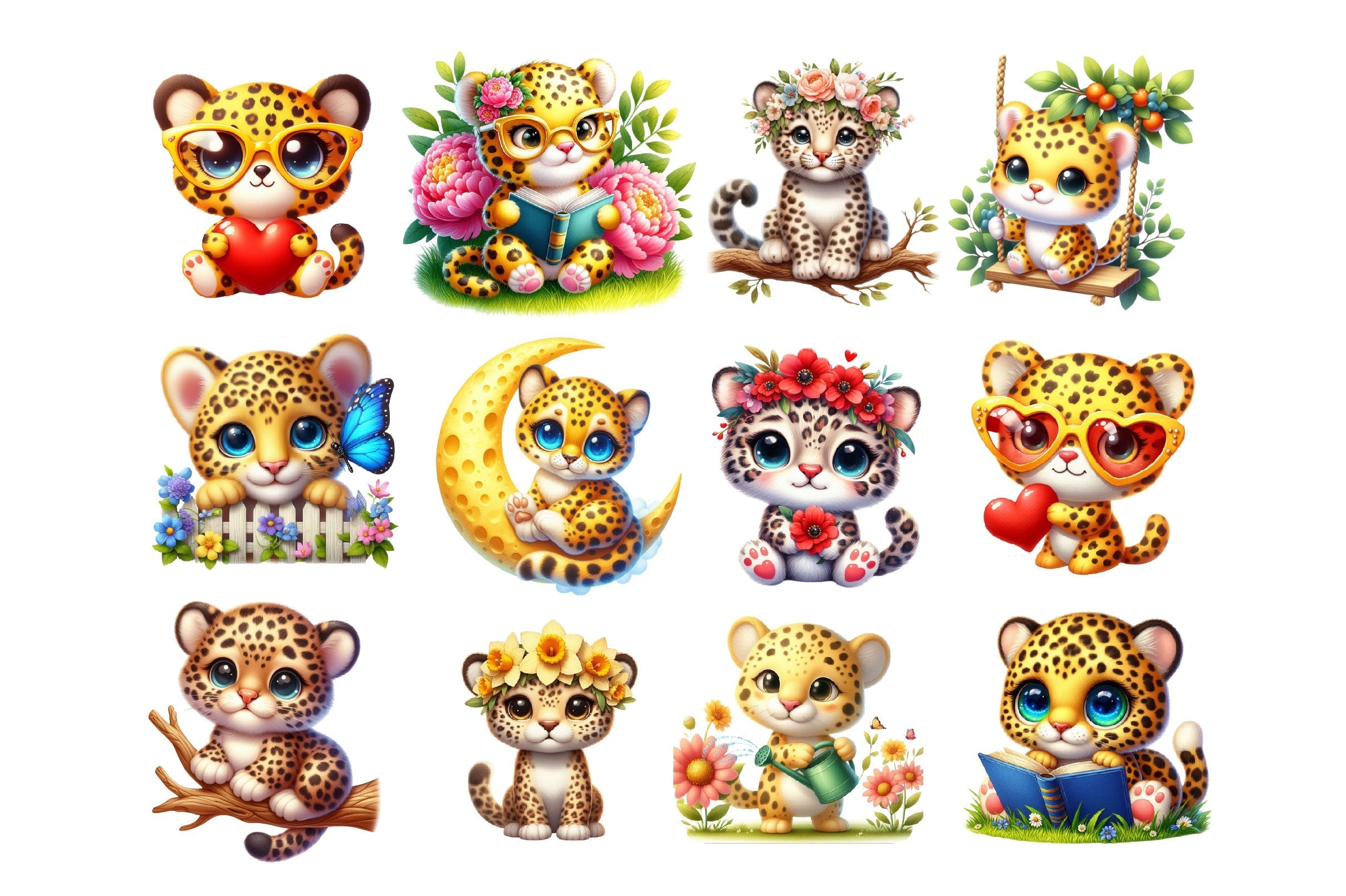 Cute Leopards Clipart Bundle