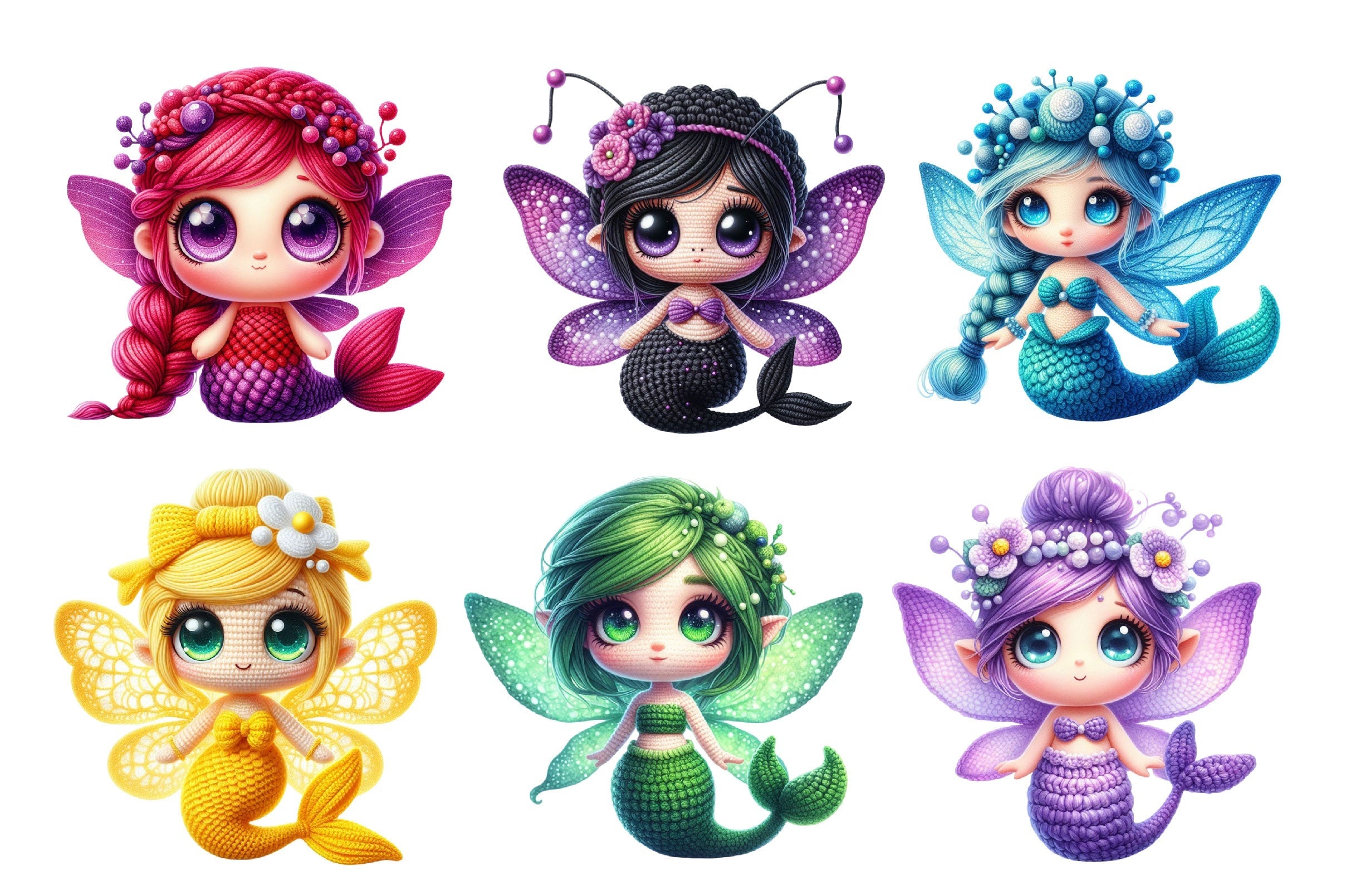 Crochet Fairy Mermaid Clipart Bundle