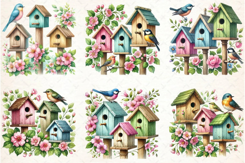 Spring Birdhouse Clipart Bundle - CraftNest - Digital Crafting and Art