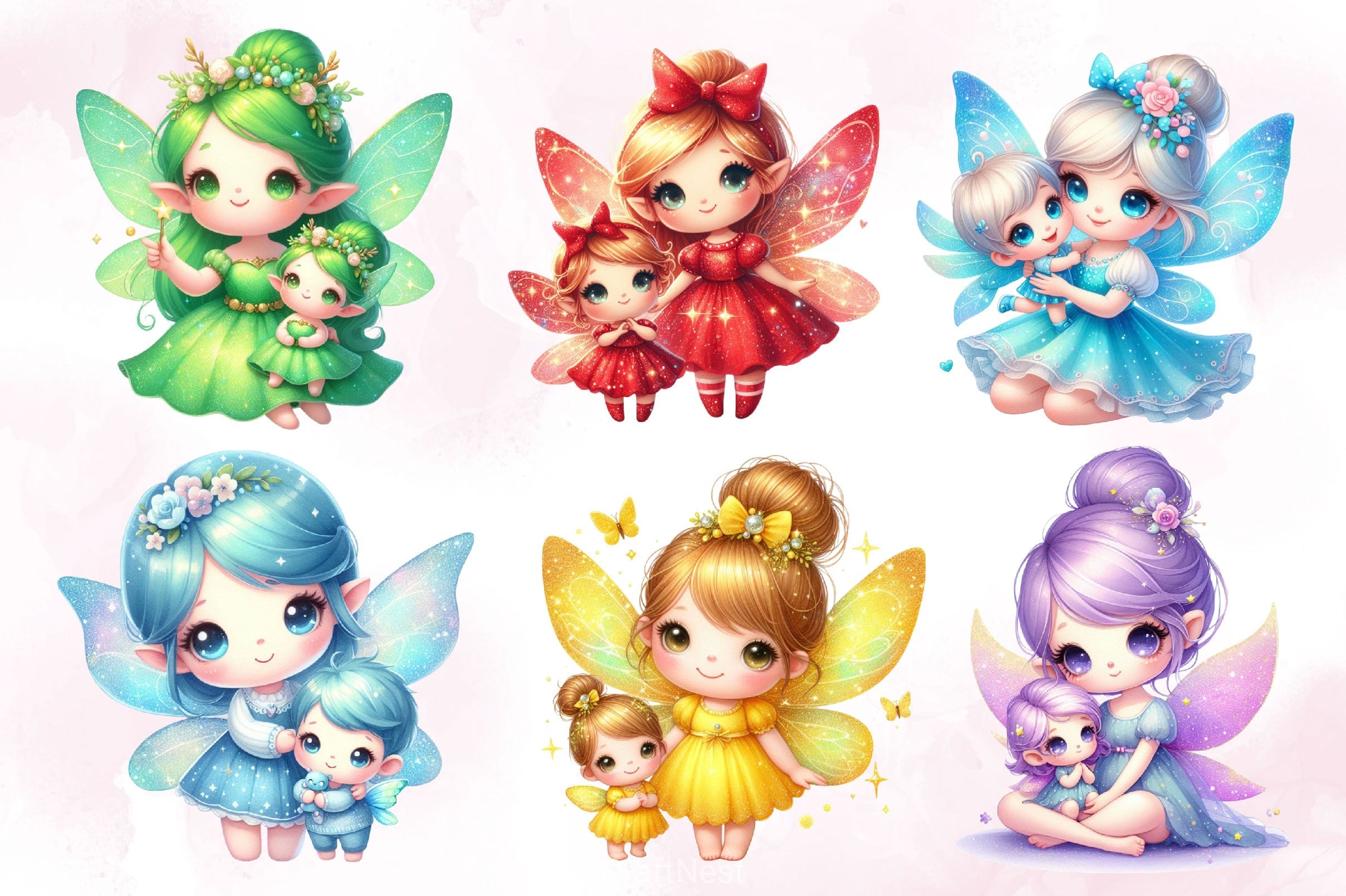 Fairy Mom And Baby Clipart Bundle 2