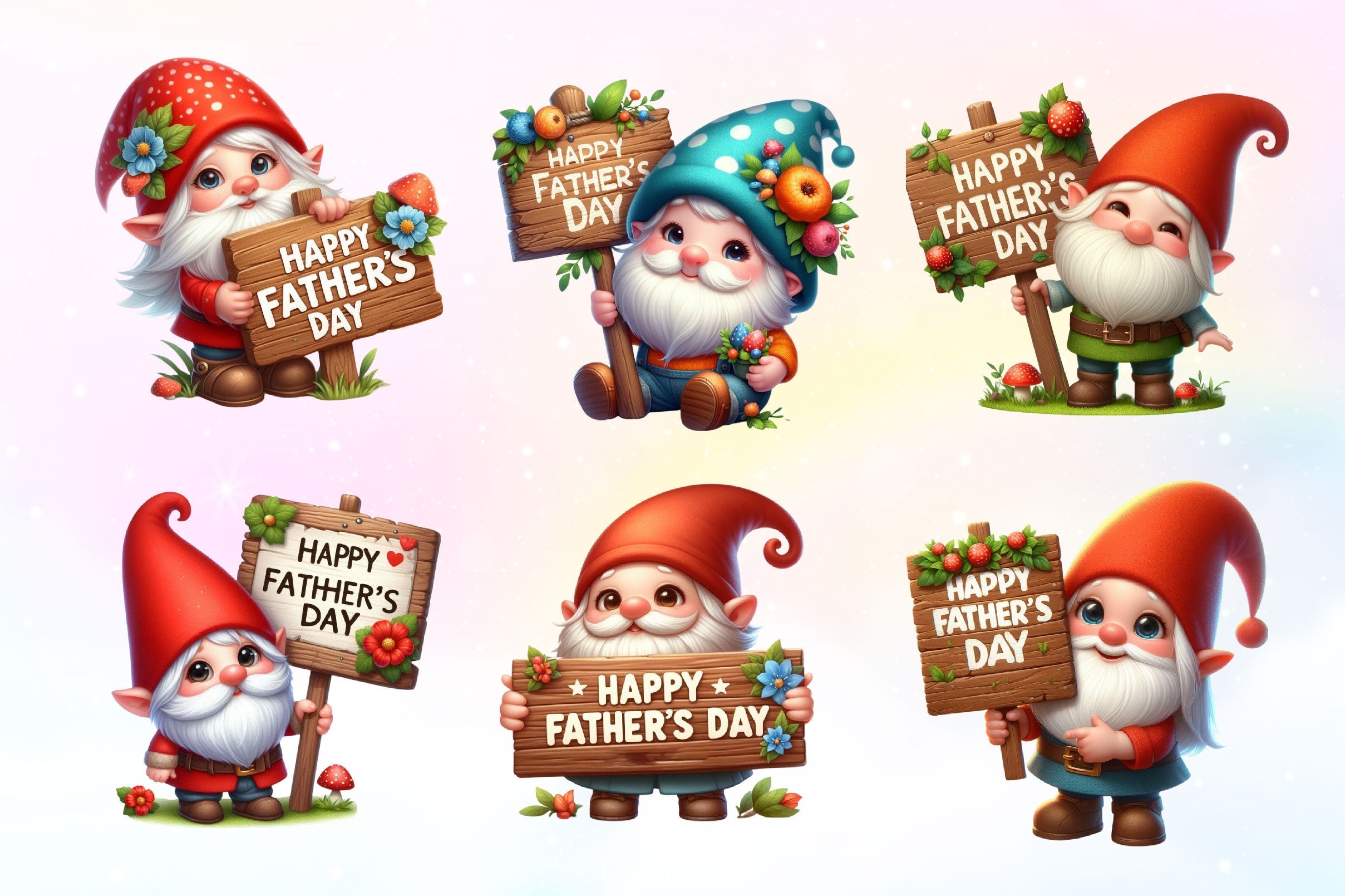 Happy Fathers Day Gnomes Clipart Bundle 2