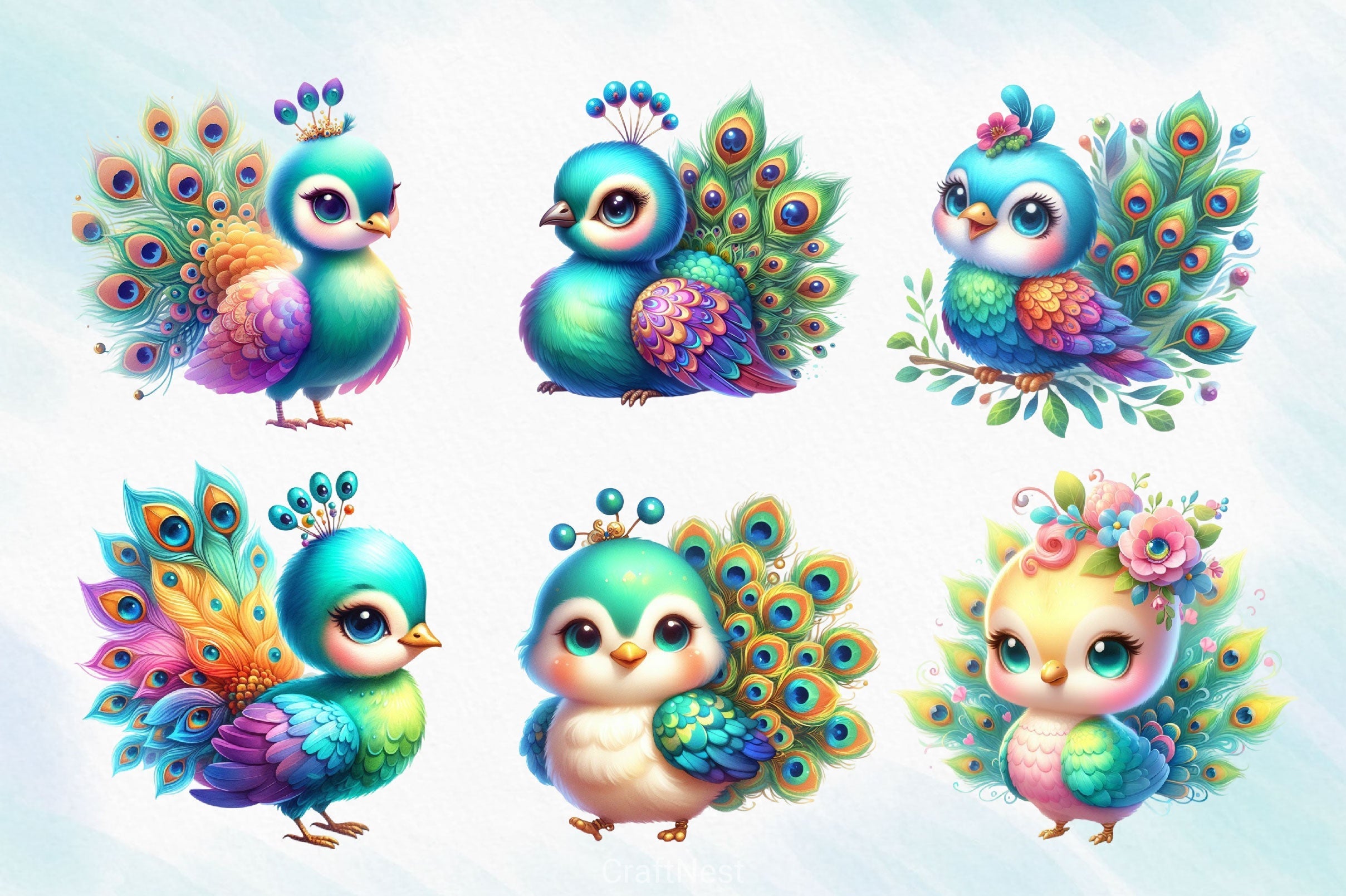 Cute Baby Peacock Clipart Bundle