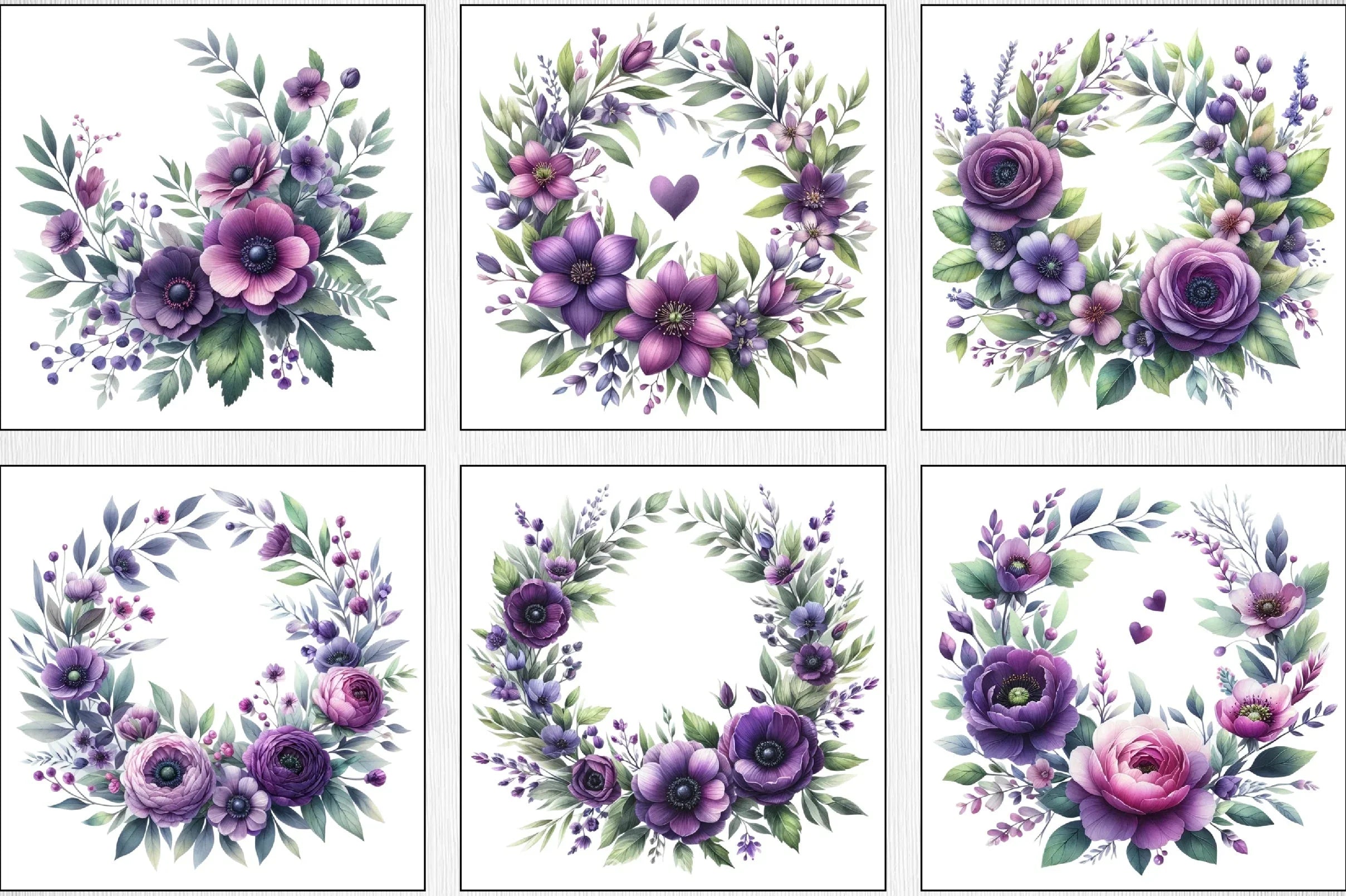 Purple Floral Wreath Clipart Bundle - CraftNest - Digital Crafting and Art