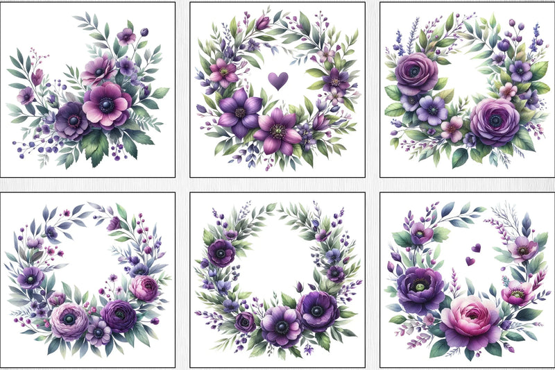 Purple Floral Wreath Clipart Bundle - CraftNest - Digital Crafting and Art