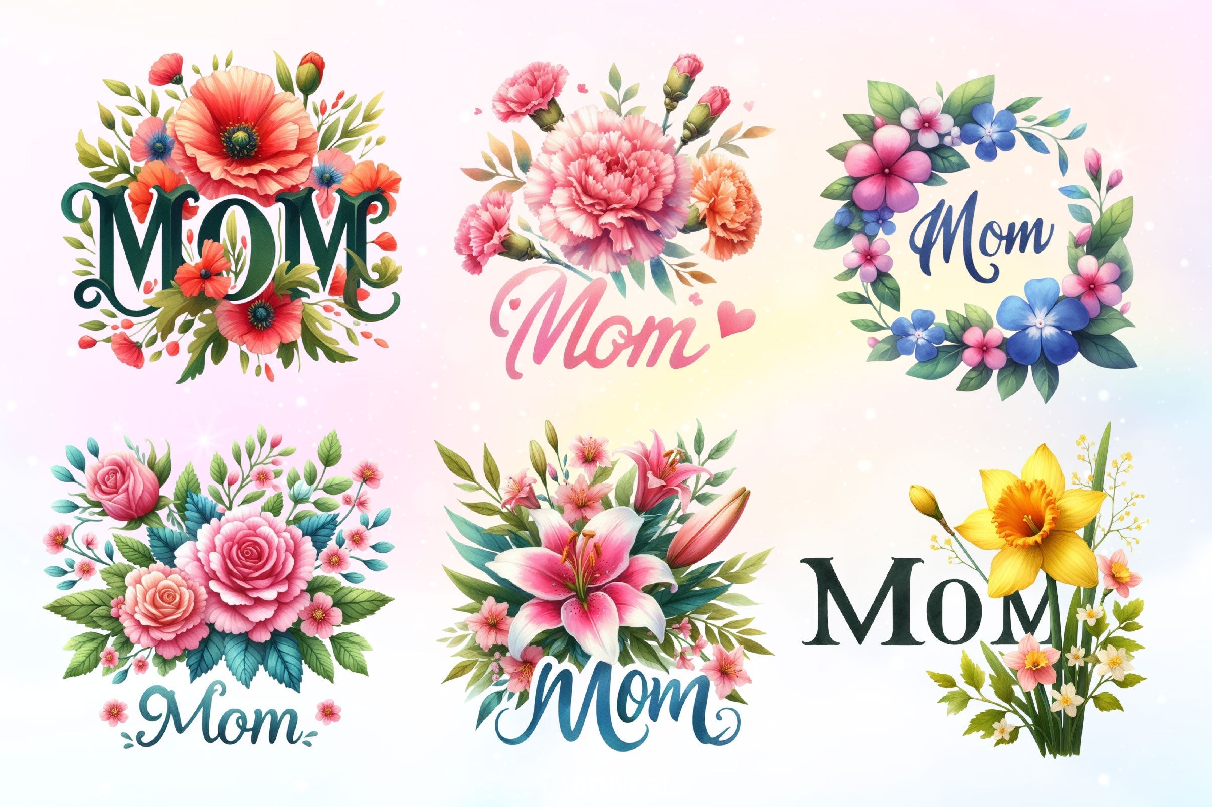 Text Mom Decorated With Flower Clipart Bundle