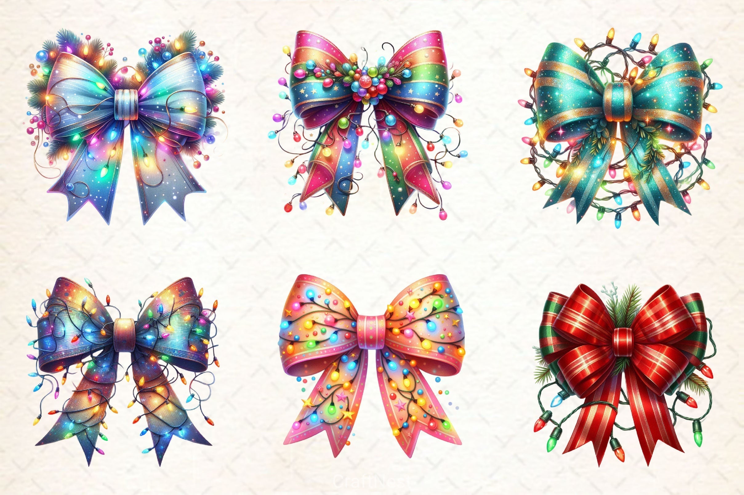 Christmas Bow Clipart Bundle 2