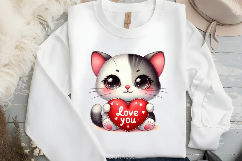 Love You Cat Valentine's Day Clipart Bundle 7 - CraftNest - Digital Crafting and Art