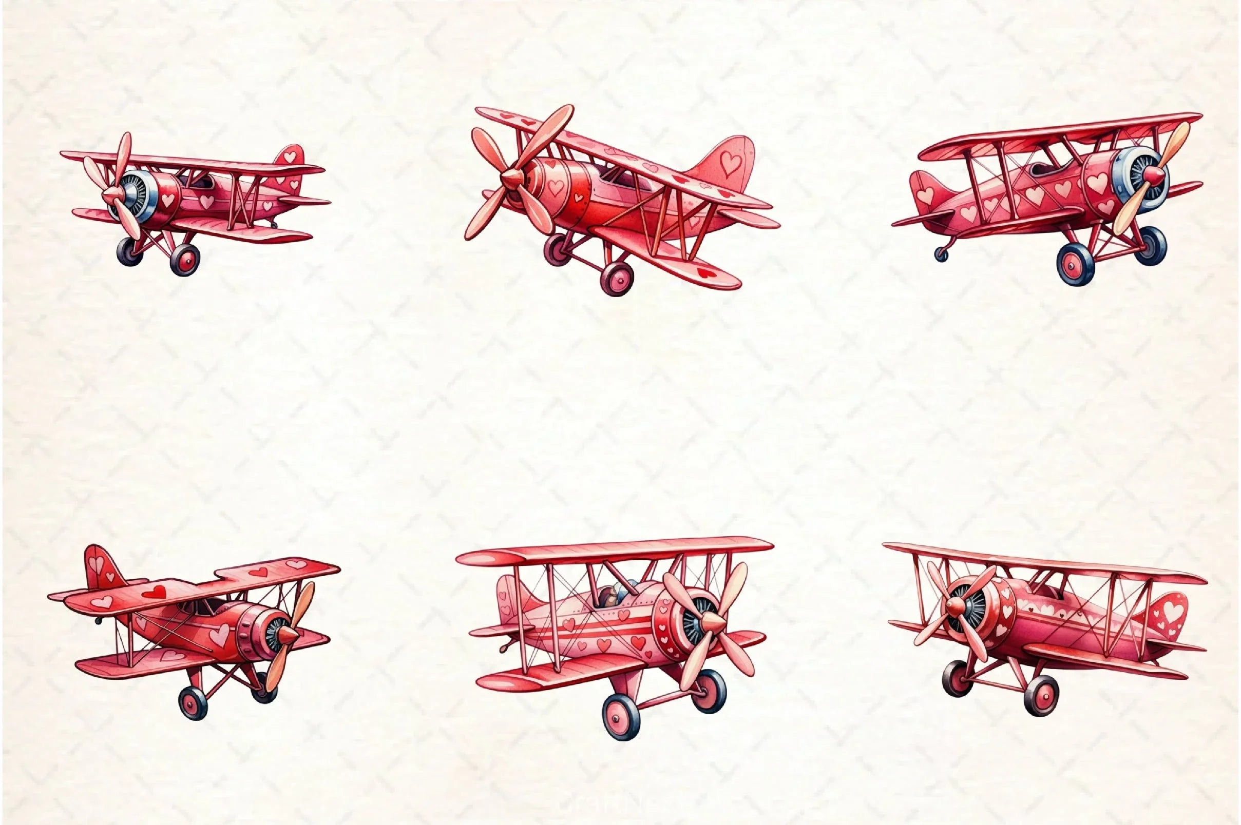 Pink Vintage Airplane Valentine Clipart Bundle - CraftNest - Digital Crafting and Art