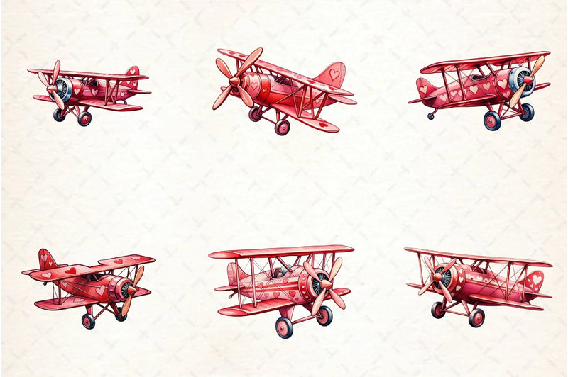 Pink Vintage Airplane Valentine Clipart Bundle - CraftNest - Digital Crafting and Art