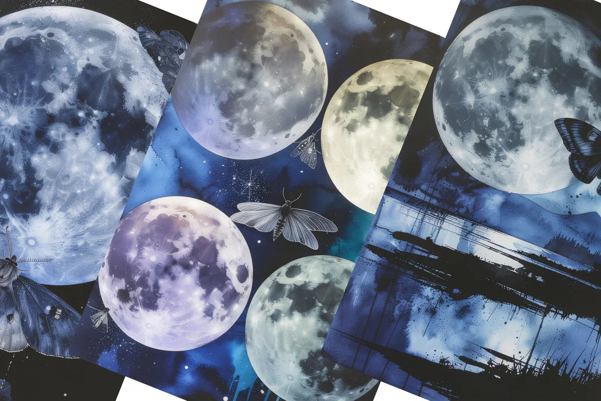 Moths & Moons Junk Journal Papers - CraftNest - Digital Crafting and Art