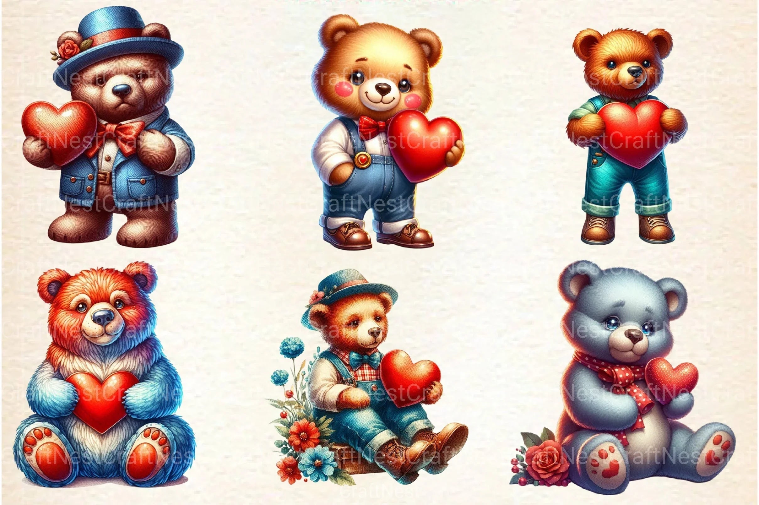Valentine's Teddy Bear Clipart Bundle 1 - CraftNest - Digital Crafting and Art