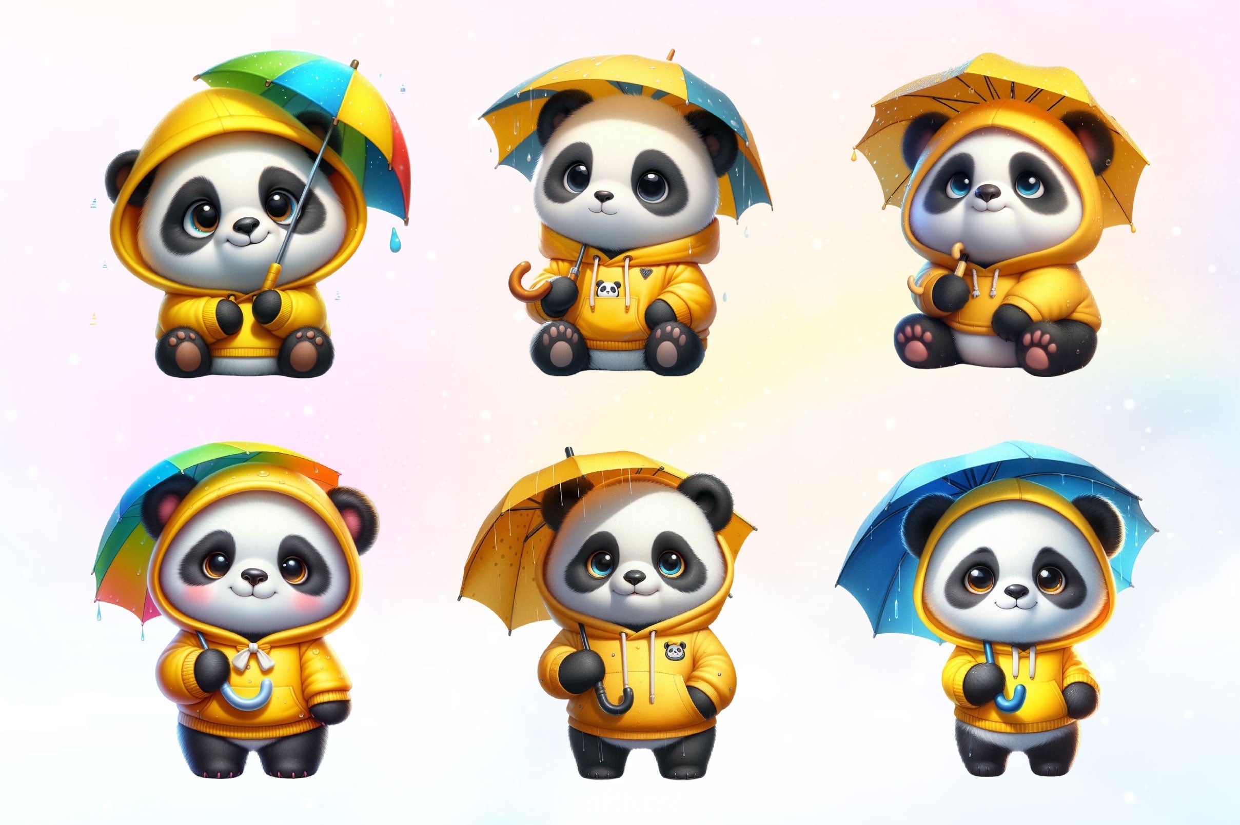 Funny Little Pandas Umbrella Clipart Bundle 2