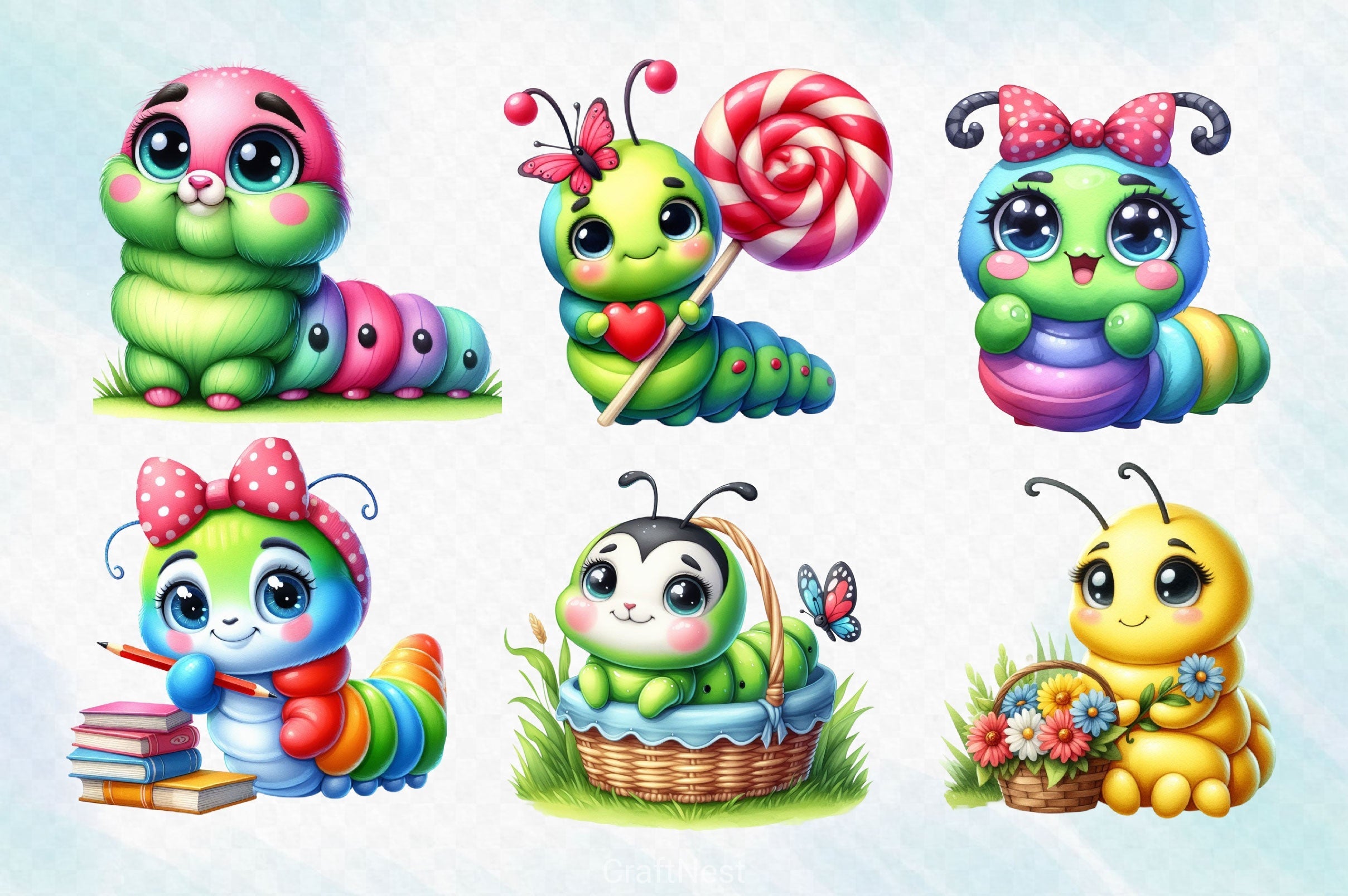 Cute Caterpillars Clipart Bundle