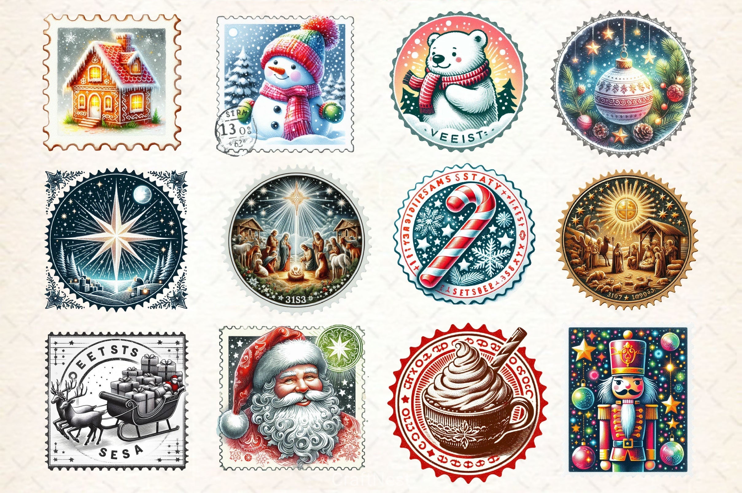 Christmas Stamps Clipart Bundle 2