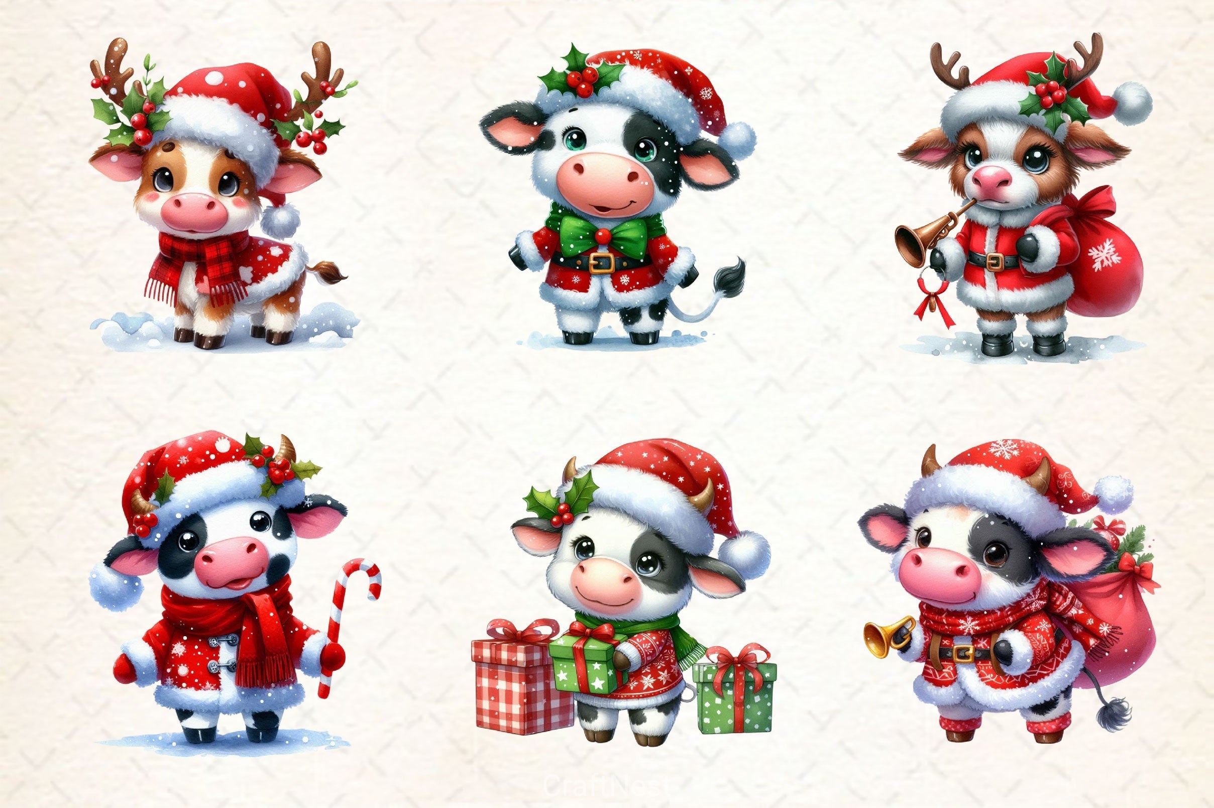 Christmas Cow Cute Cow Clipart Bundle