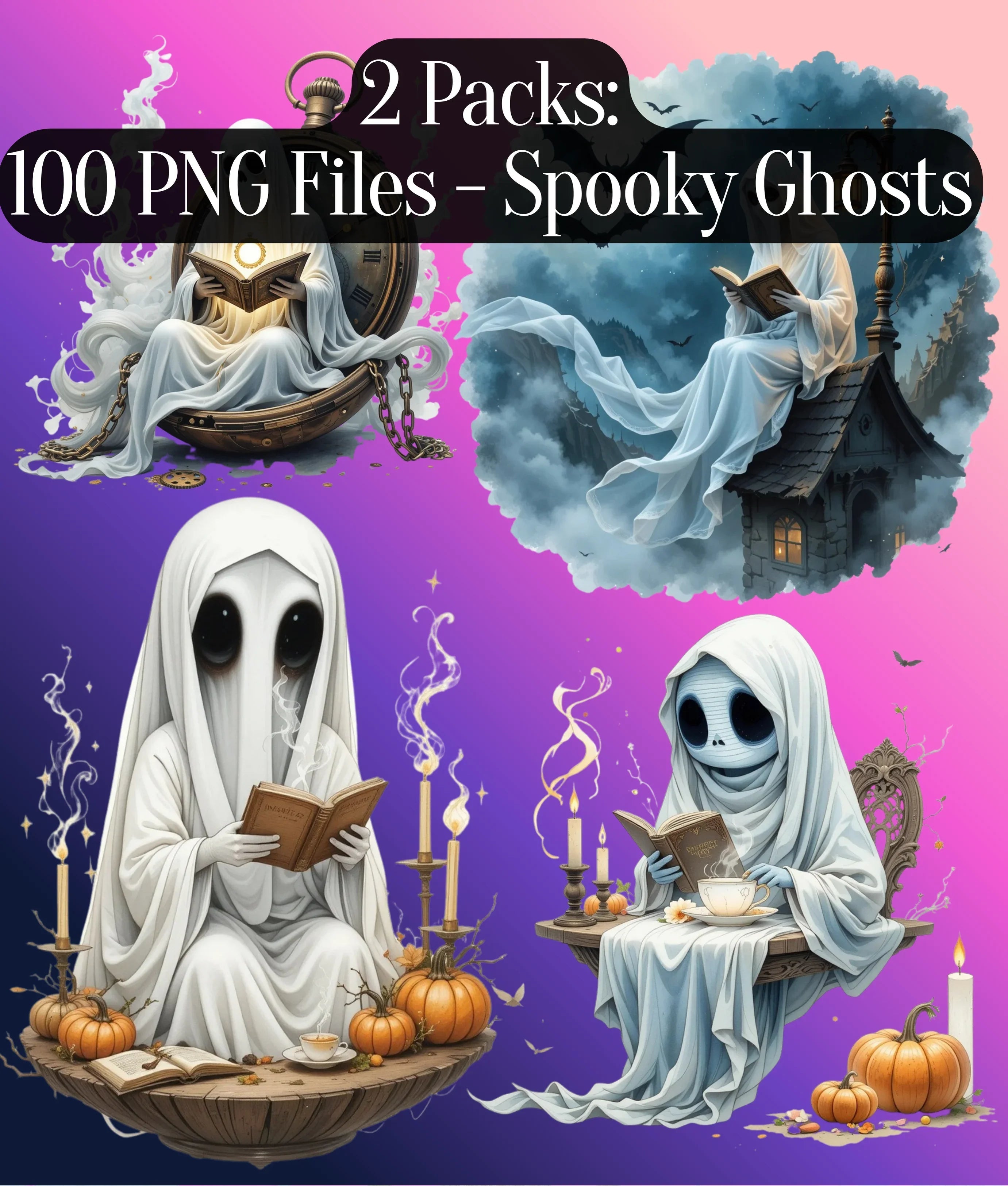Bookish Ghost Clipart Bundle - CraftNest - Digital Crafting and Art