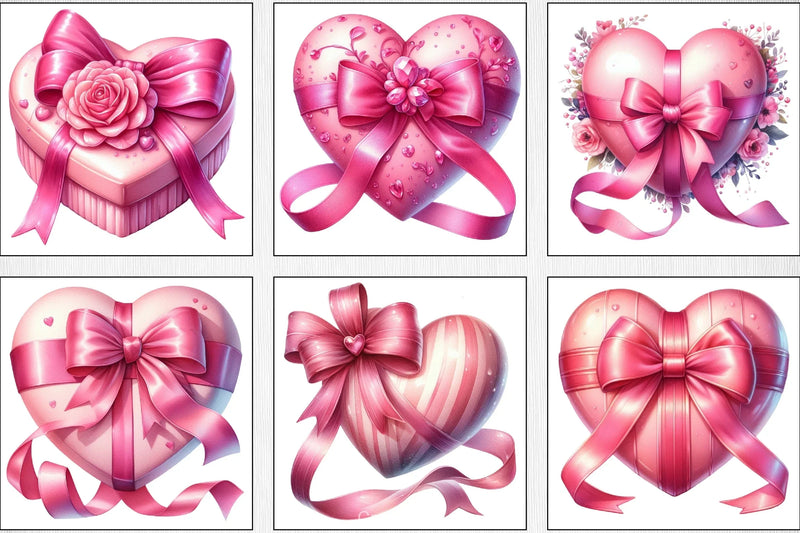 Valentine's Pink Heart Bow Clipart Bundle - CraftNest - Digital Crafting and Art