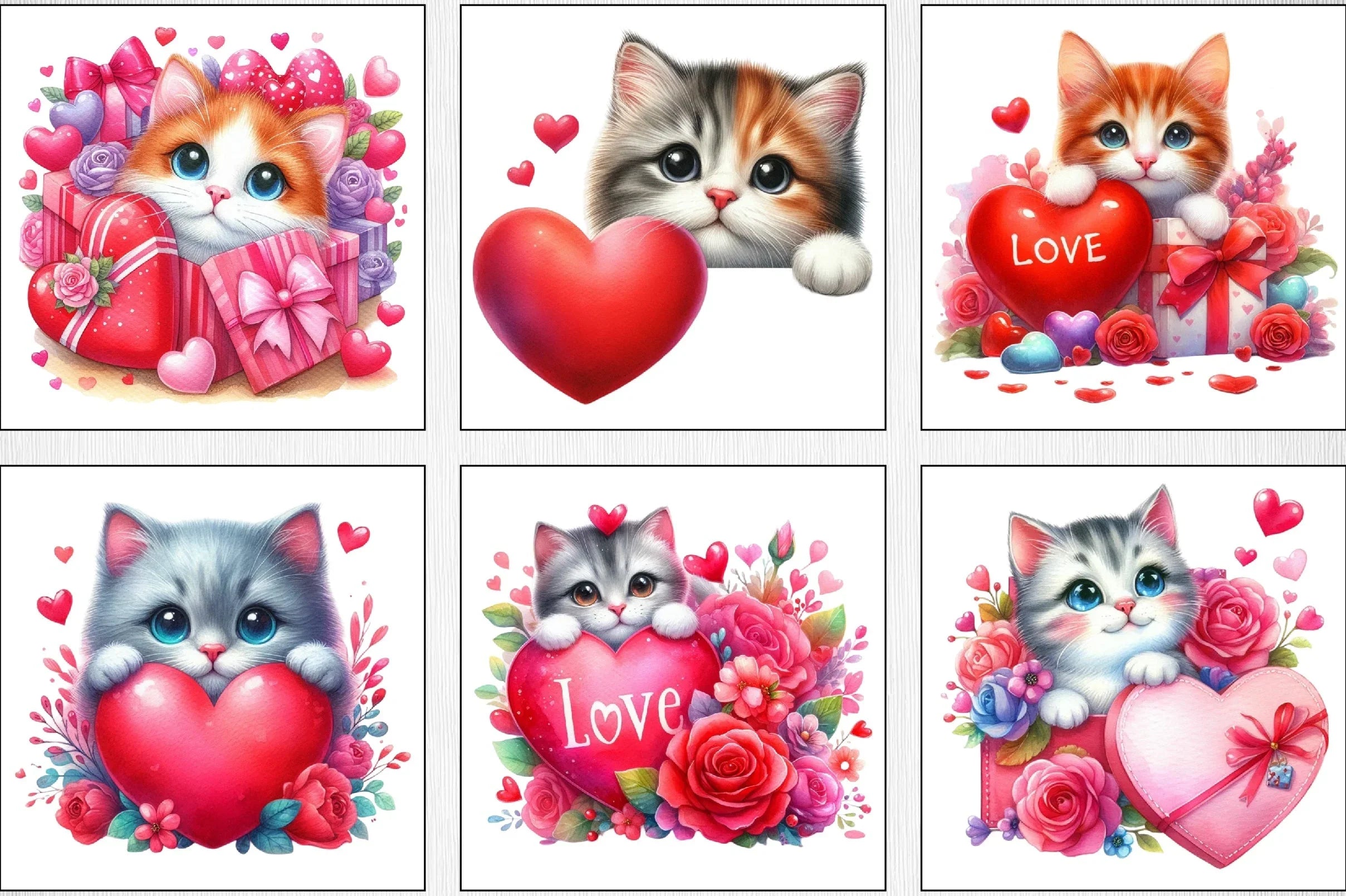 Cat Peeking Valentine Clipart Bundle - CraftNest - Digital Crafting and Art