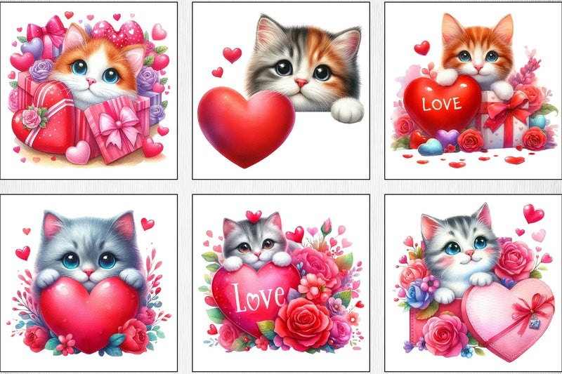Cat Peeking Valentine Clipart Bundle - CraftNest - Digital Crafting and Art