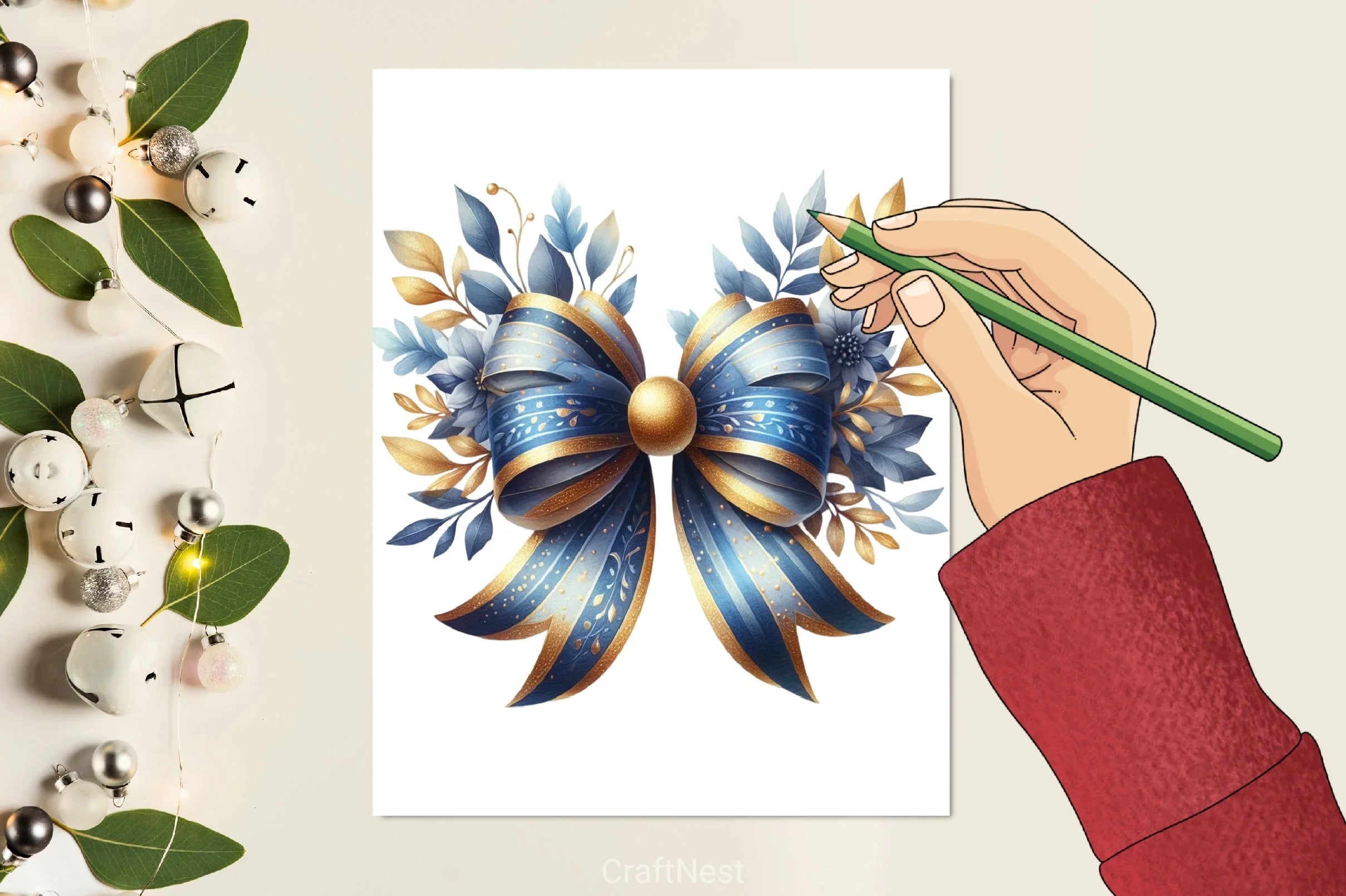 Blue Gold Bow Clipart Bundle - CraftNest - Digital Crafting and Art