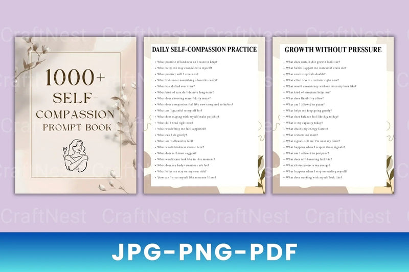 Self-Compassion Prompt Book for Personal Growth - CraftNest - Digital Crafting and Art