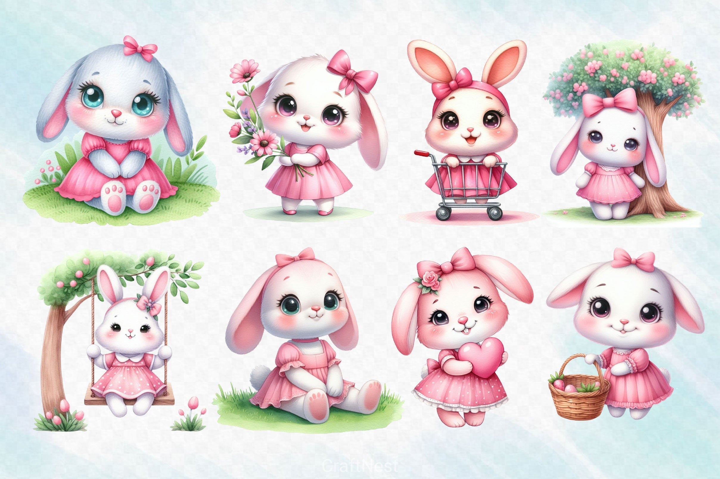 Cute Easter Bunny Clipart Bundle 8