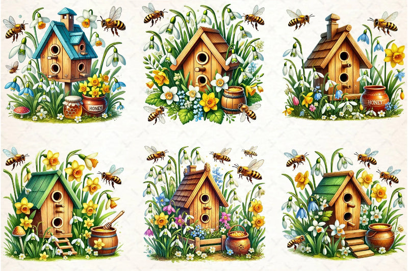 Spring Bee House Clipart Bundle - CraftNest - Digital Crafting and Art