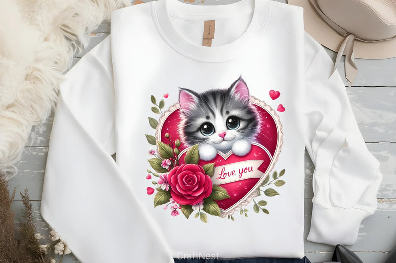Love You Cat Valentine's Day Clipart Bundle 2 - CraftNest - Digital Crafting and Art