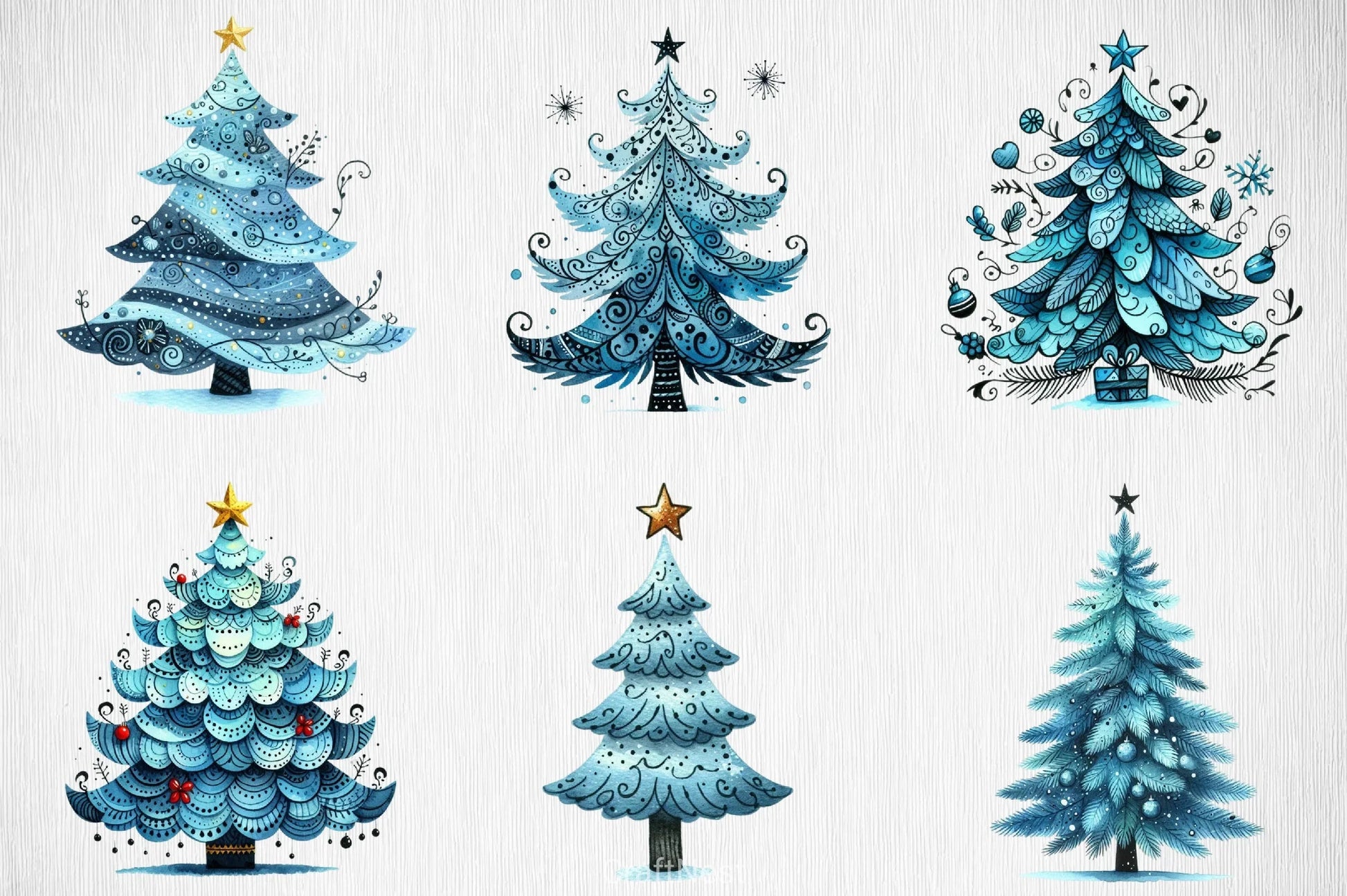Blue Christmas Tree Clipart Bundle - CraftNest - Digital Crafting and Art