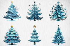 Blue Christmas Tree Clipart Bundle - CraftNest - Digital Crafting and Art