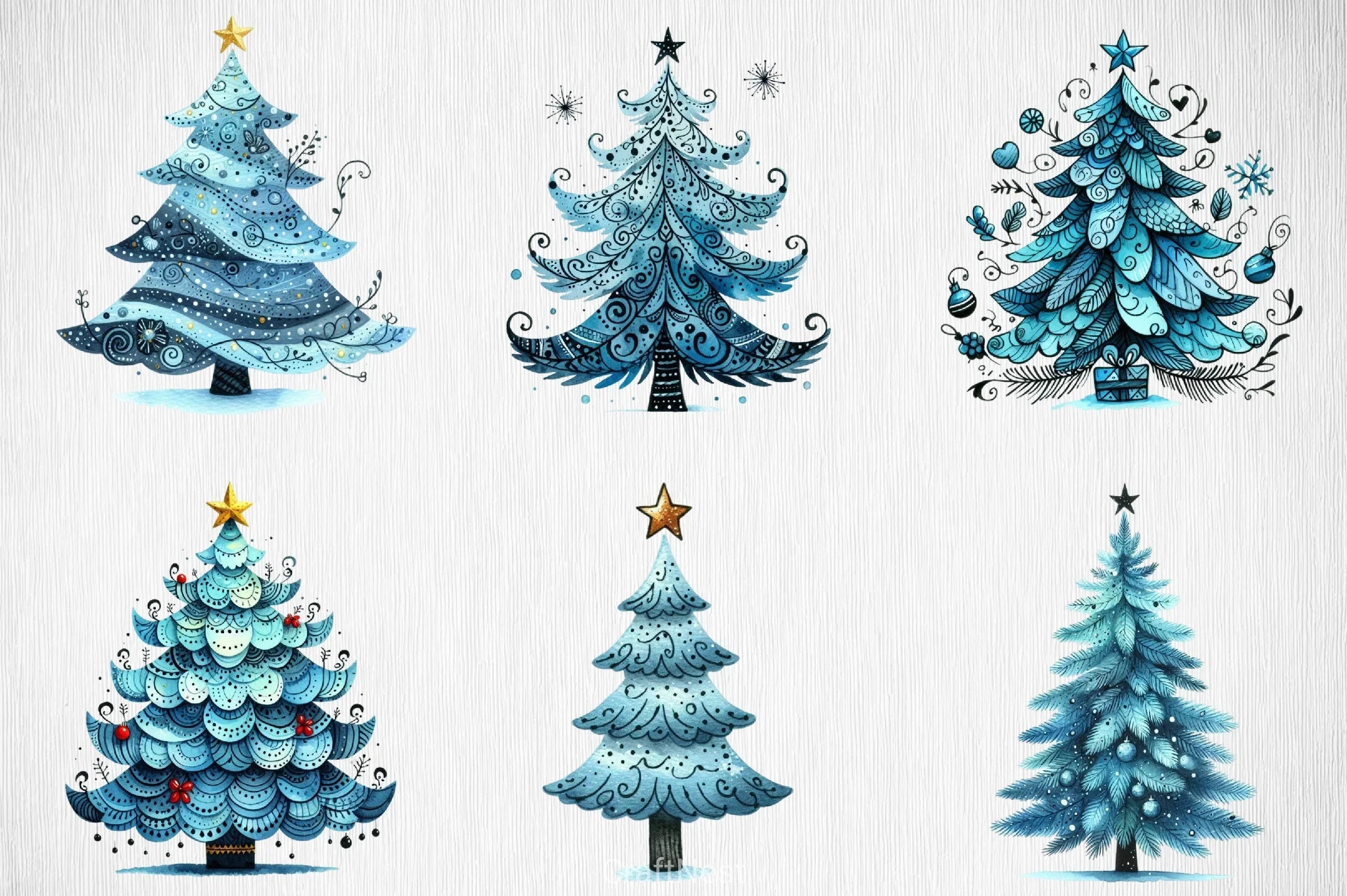 Blue Christmas Tree Clipart Bundle - CraftNest - Digital Crafting and Art