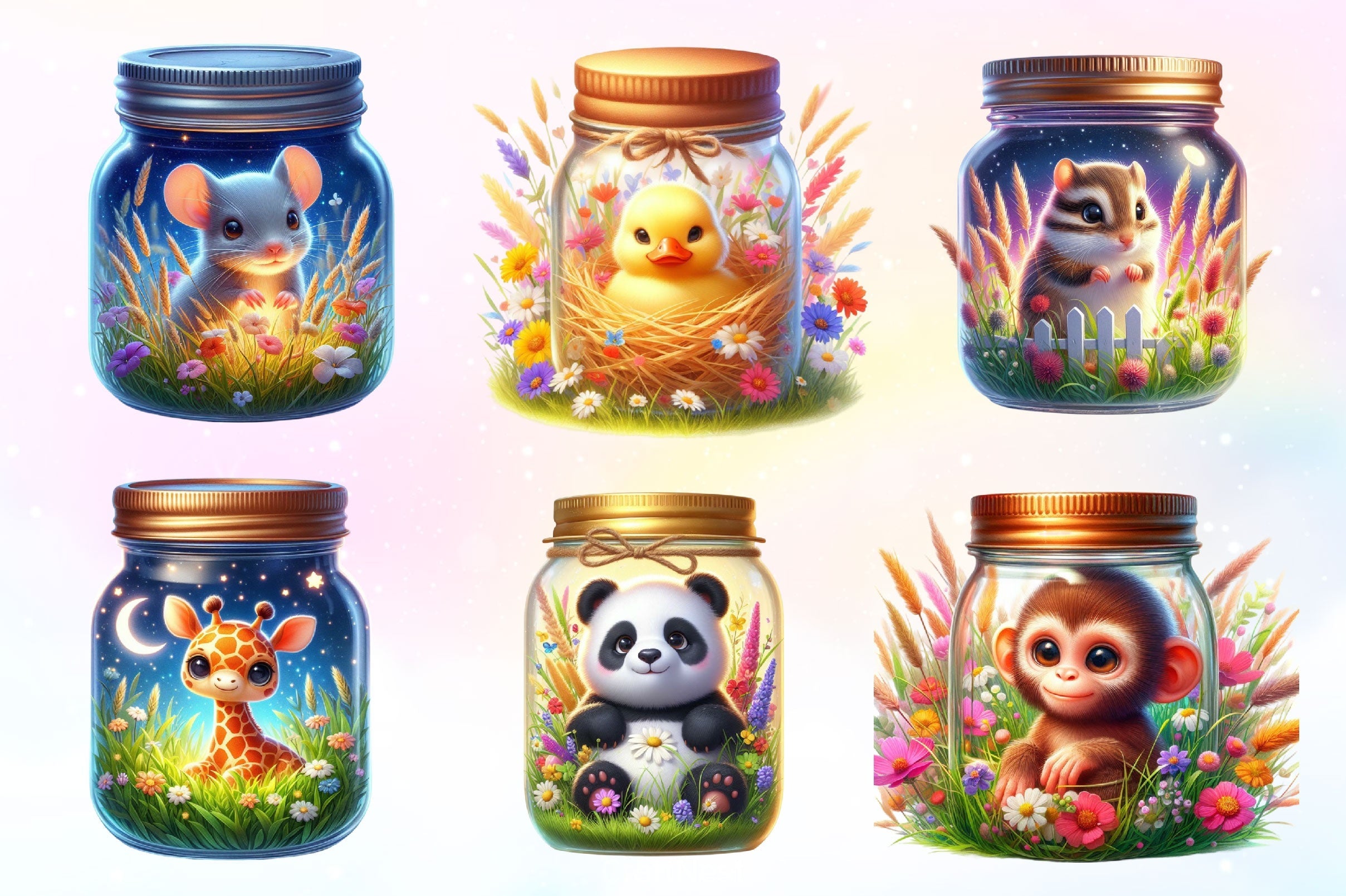 Animals Inside A Mason Jar Clipart Bundle 2