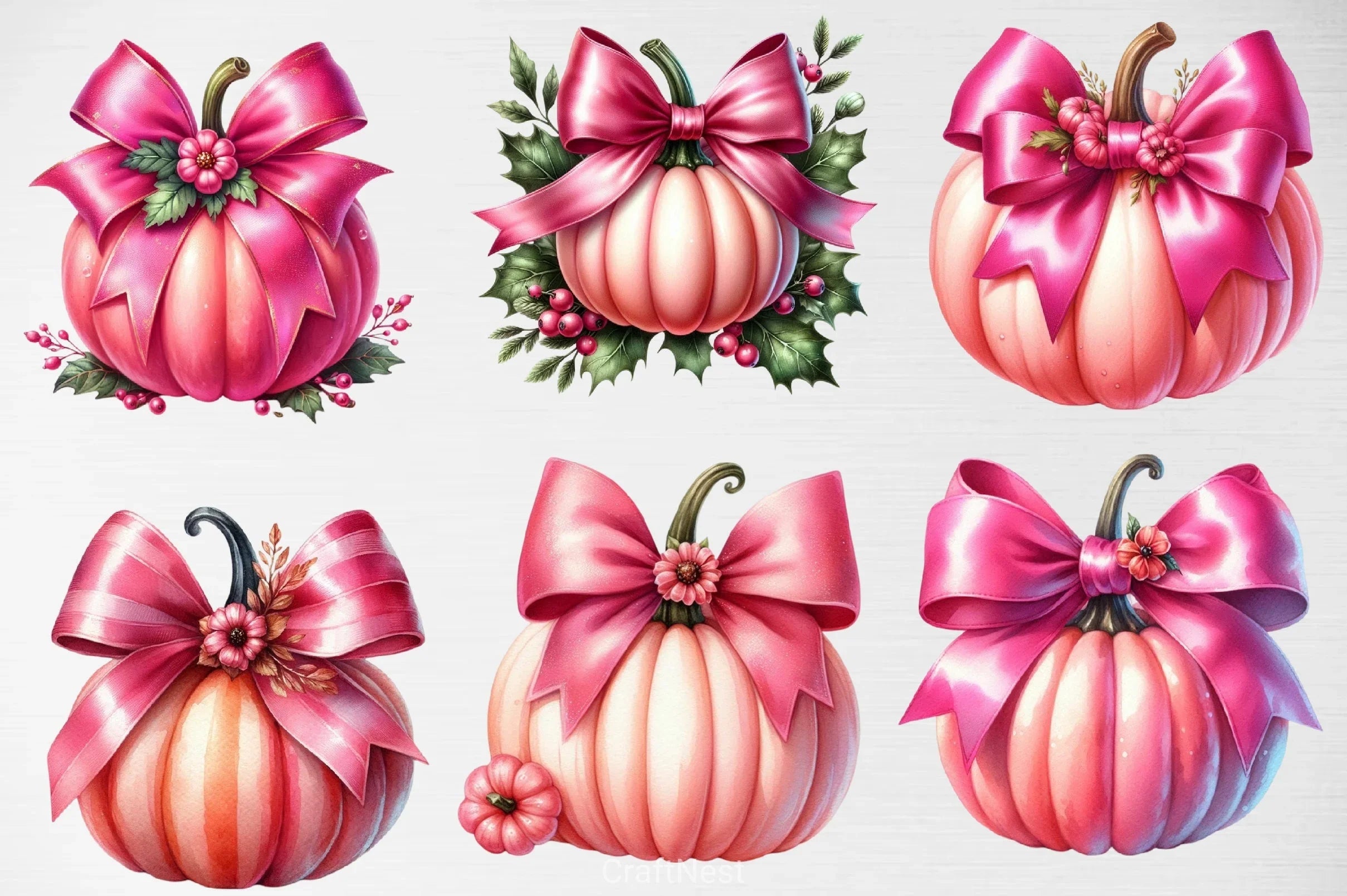 Pink Coquette Bow Pumpkin Clipart Bundle - CraftNest - Digital Crafting and Art