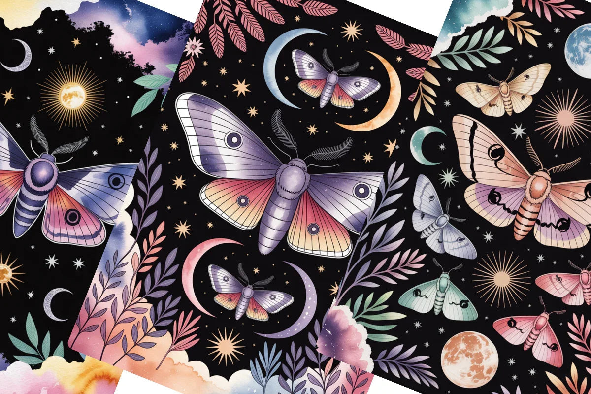 Celestial Moths Junk Journal Papers - CraftNest - Digital Crafting and Art