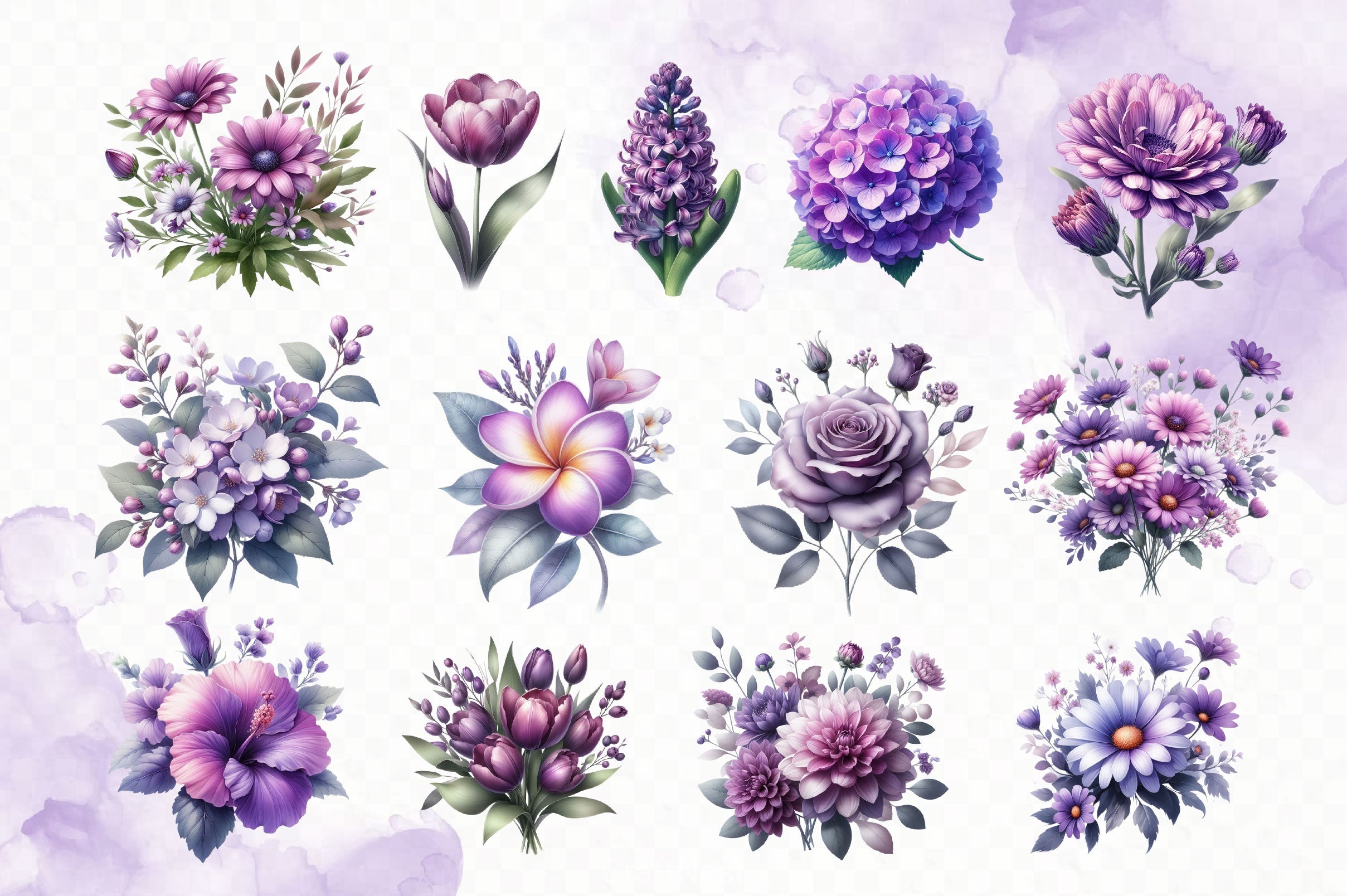 Purple Flowers Clipart Bundle 2