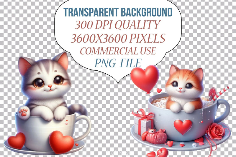 Valentine Cat Cup Clipart Bundle - CraftNest - Digital Crafting and Art