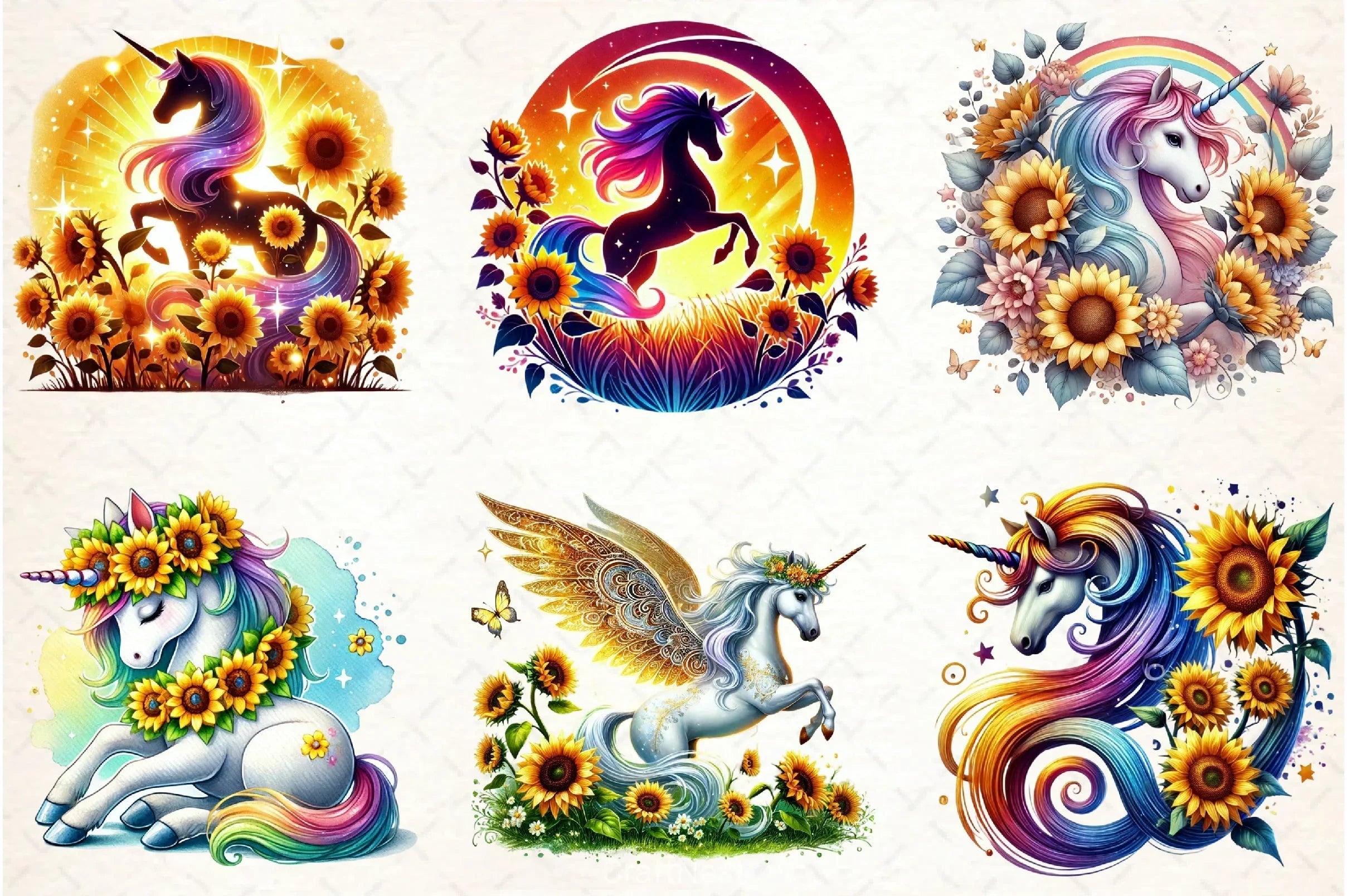 Sunflower Unicorn Clipart Bundle - CraftNest - Digital Crafting and Art