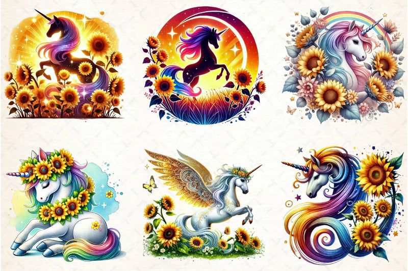 Sunflower Unicorn Clipart Bundle - CraftNest - Digital Crafting and Art
