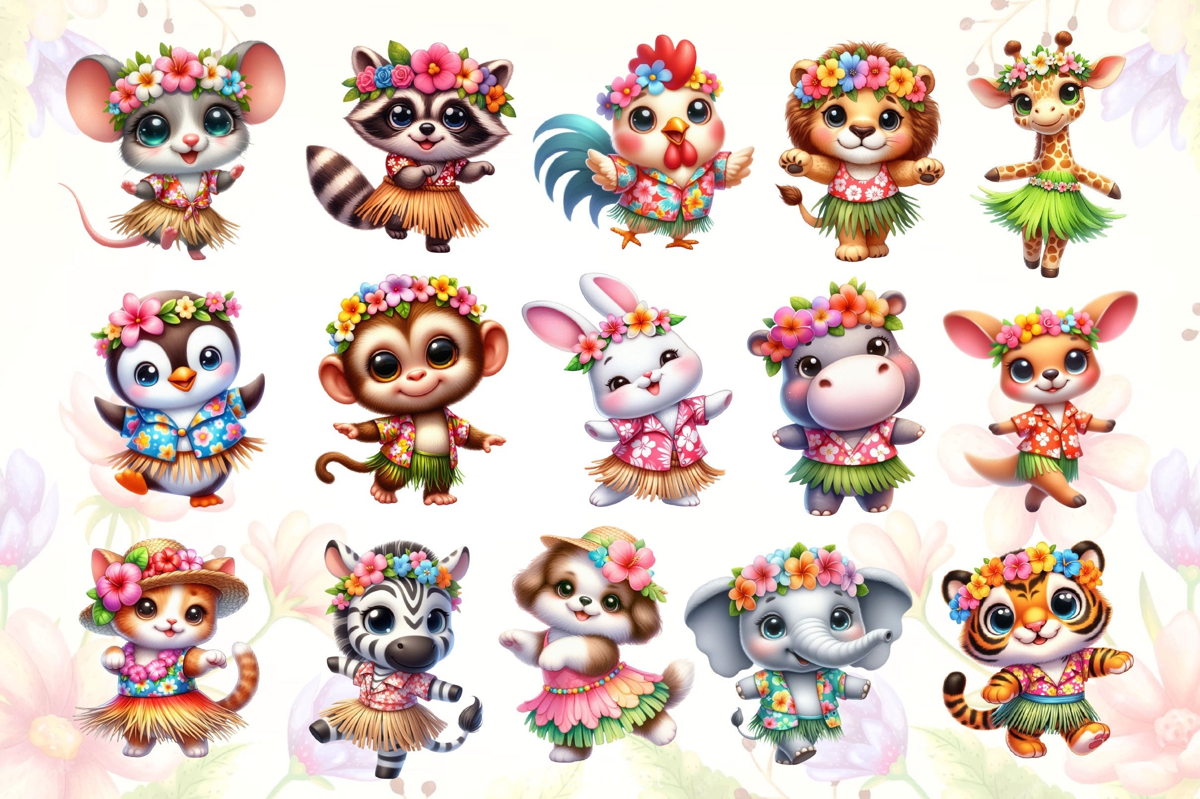 Hawaiian Dancing Animals Clipart Bundle 3