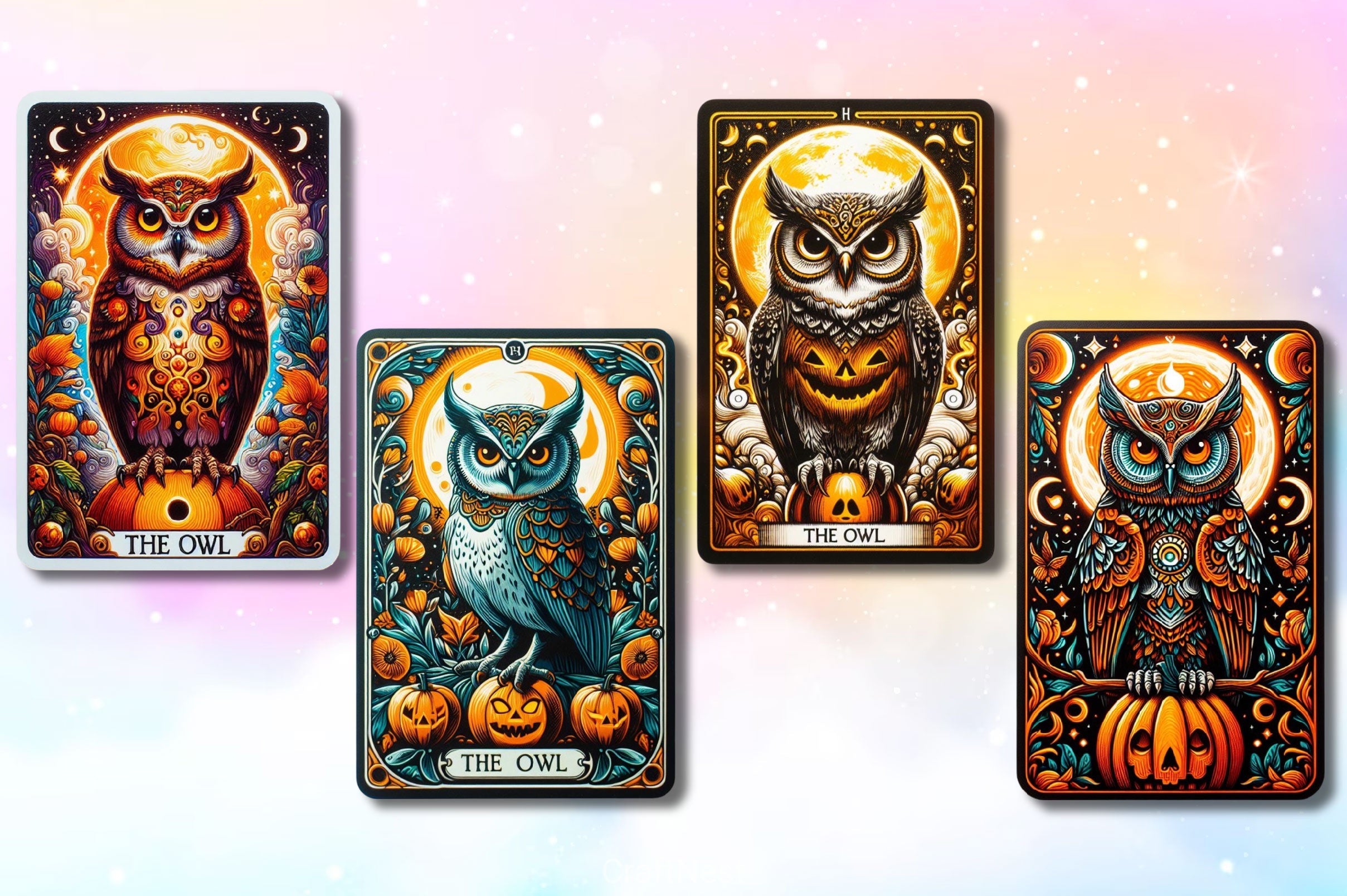 Halloween Owl Tarot Card Clipart Bundle