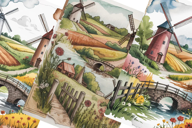 Windmill Village Junk Journal Papers - CraftNest - Digital Crafting and Art
